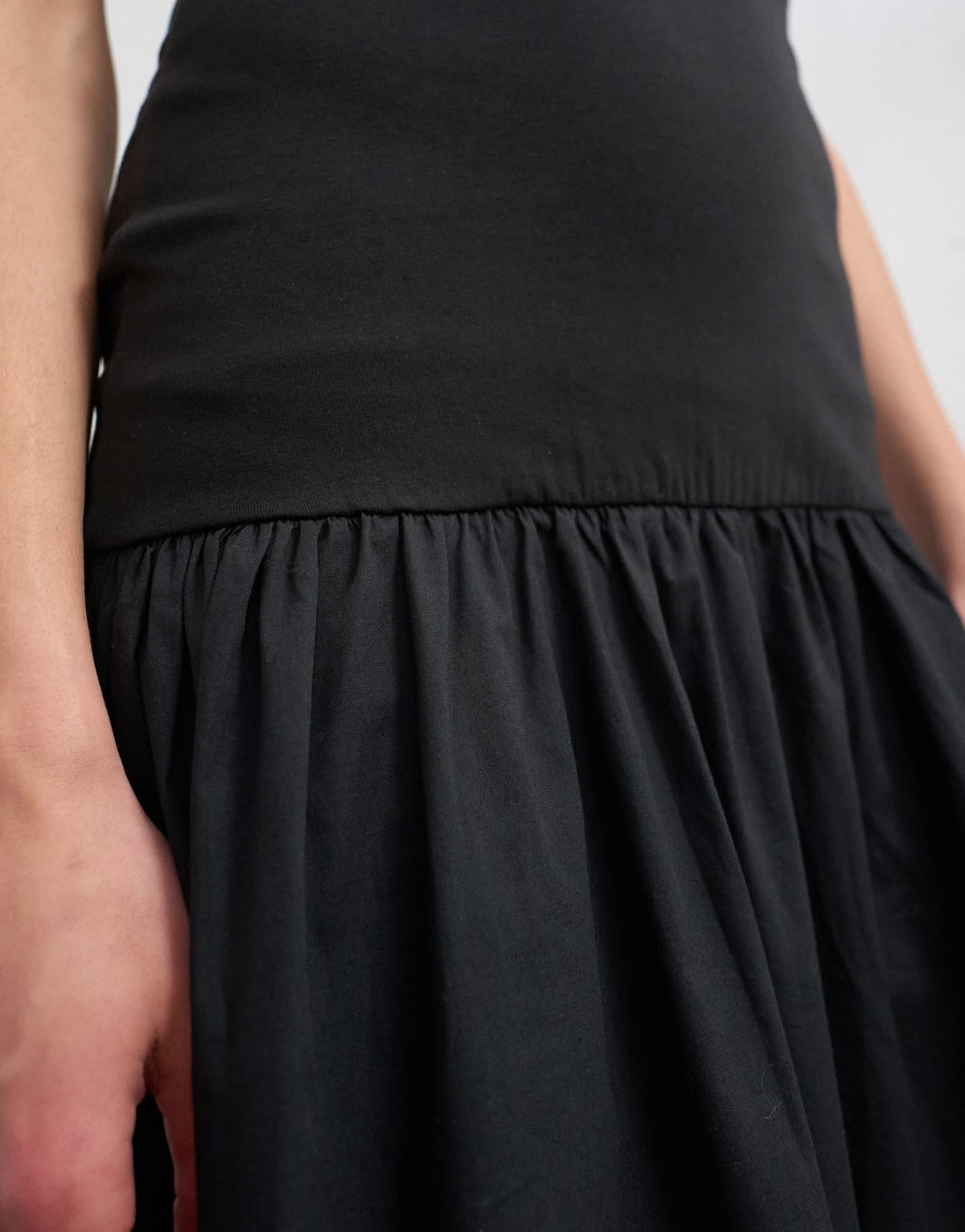 Topshop drop waist poplin mix open back maxi dress in black