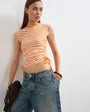 Topshop stripe ruched drawcord tank in orange