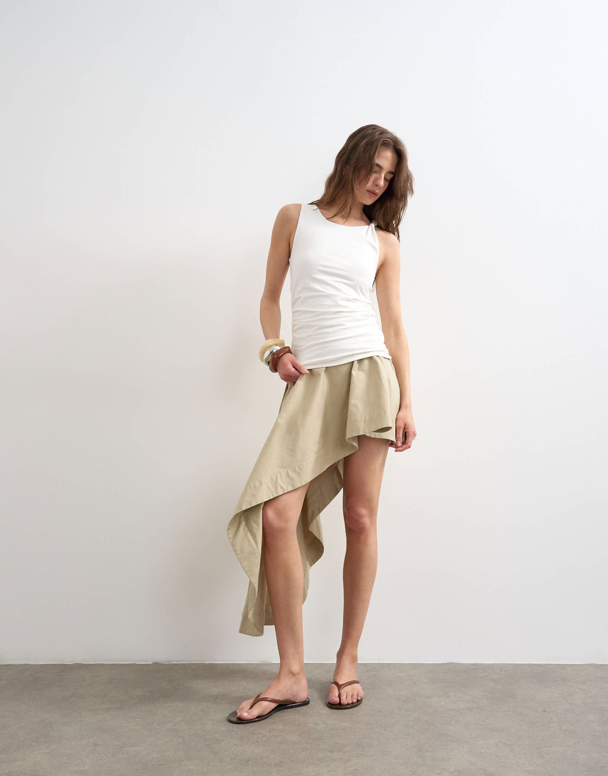 Topshop knot detail ruched side tank in ivory
