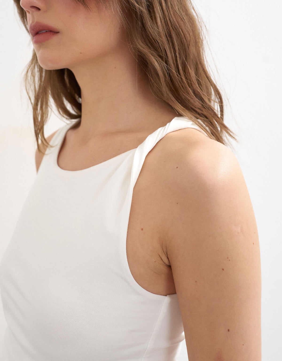 Topshop knot detail ruched side tank in ivory
