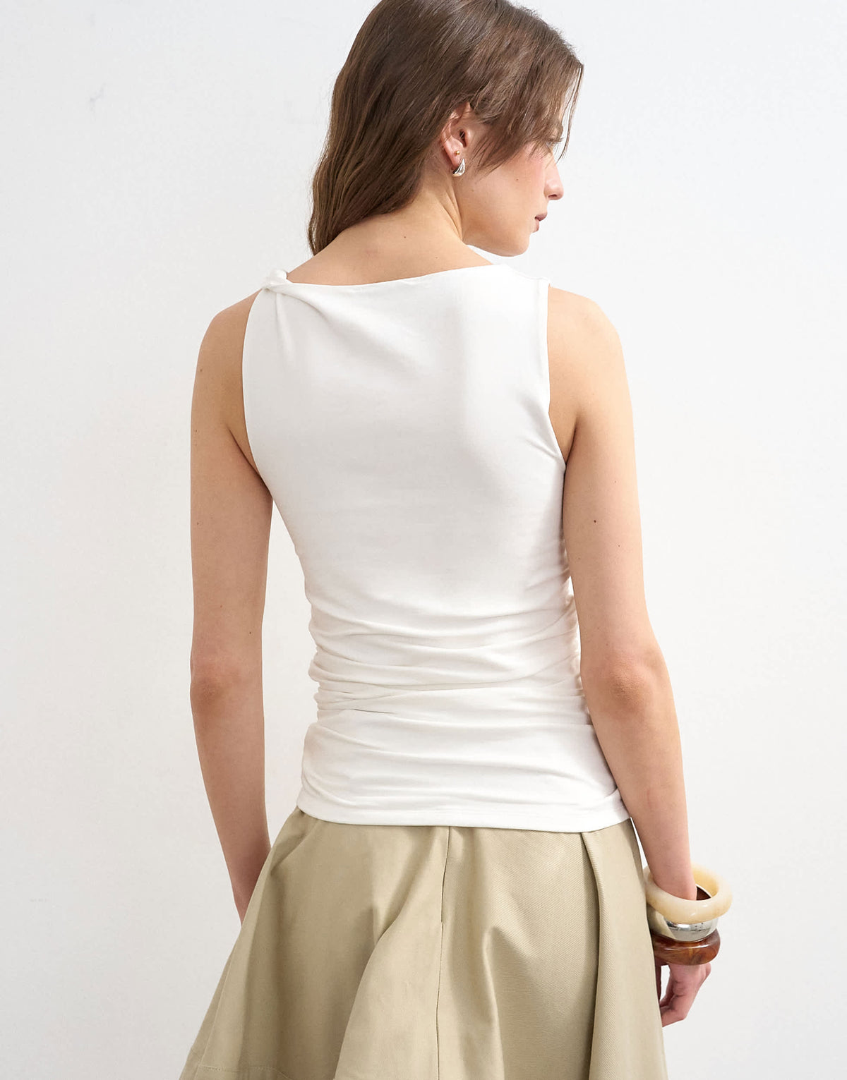 Topshop knot detail ruched side tank in ivory