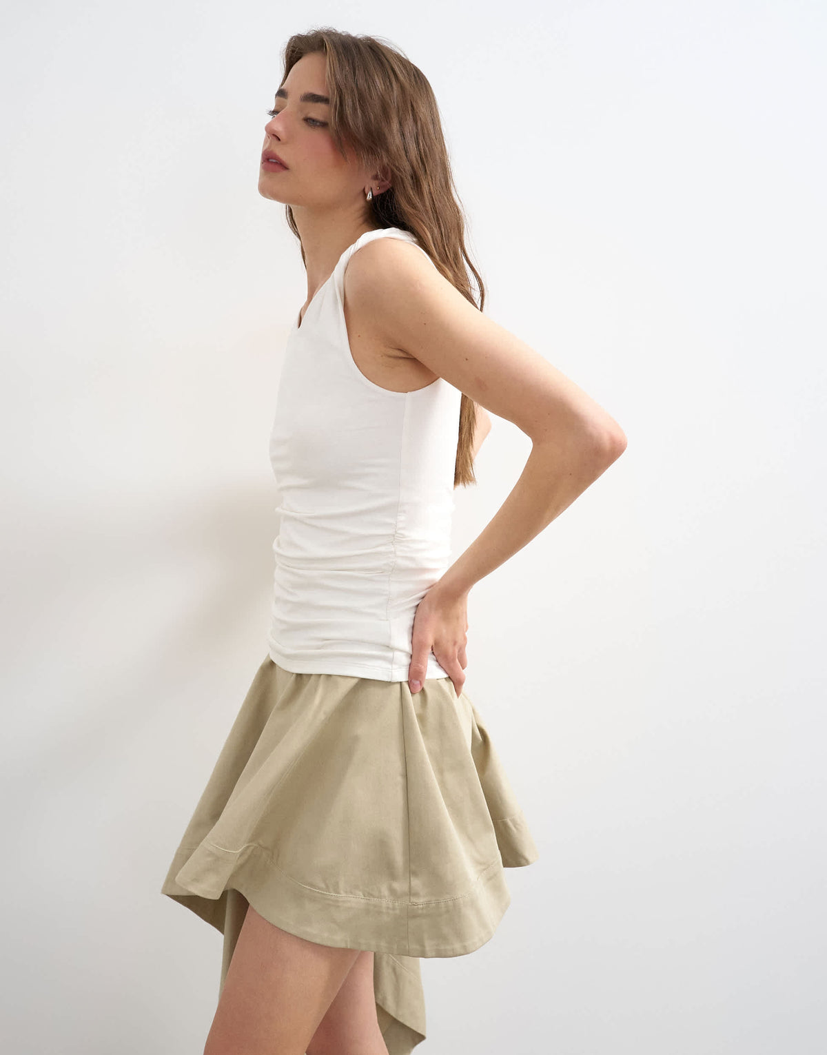 Topshop knot detail ruched side tank in ivory