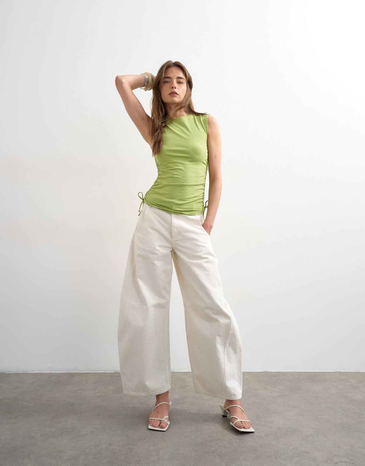 Topshop ruched drawcord tank in green