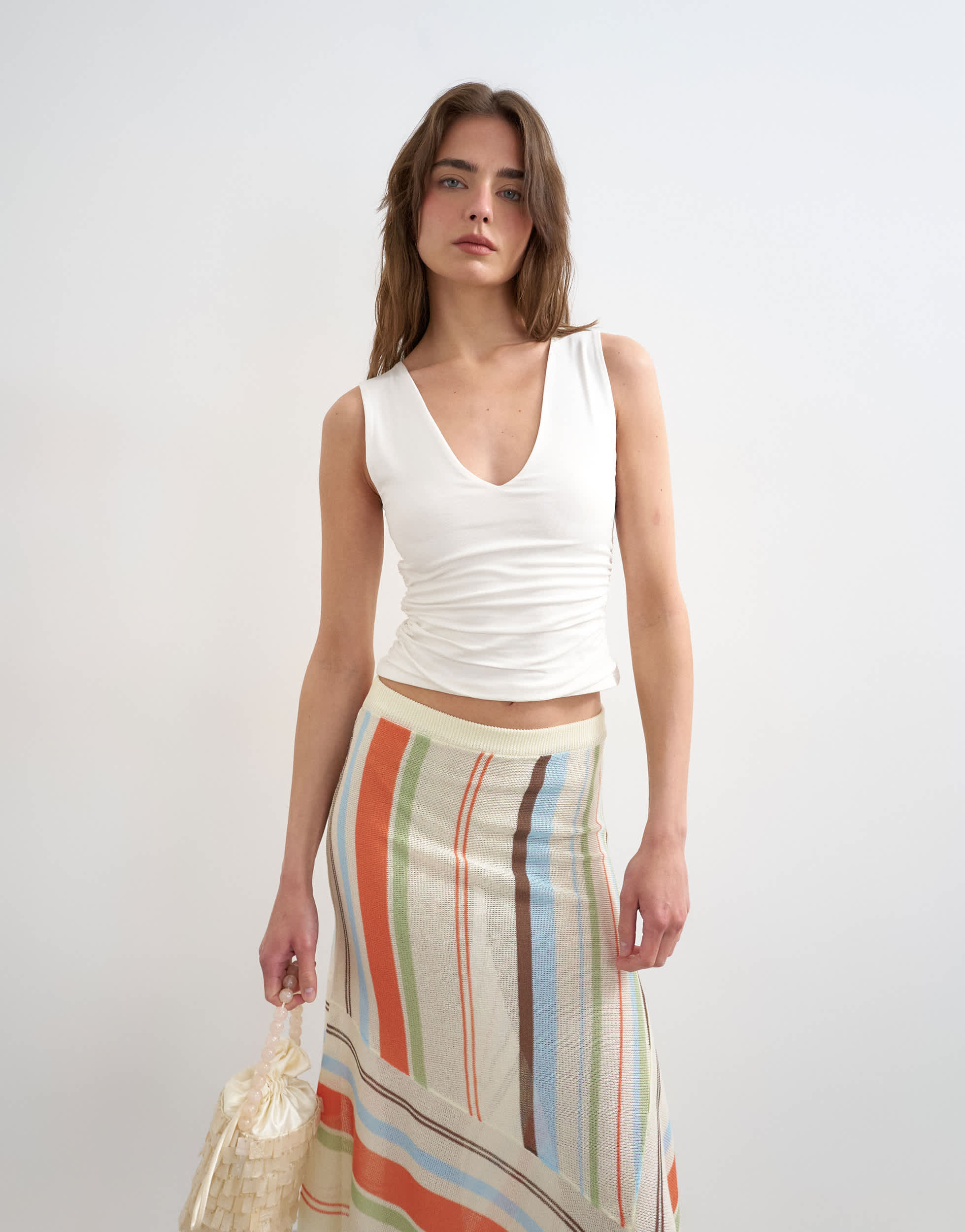 Débardeur ivoire Topshop à encolure en V et côtés froncés