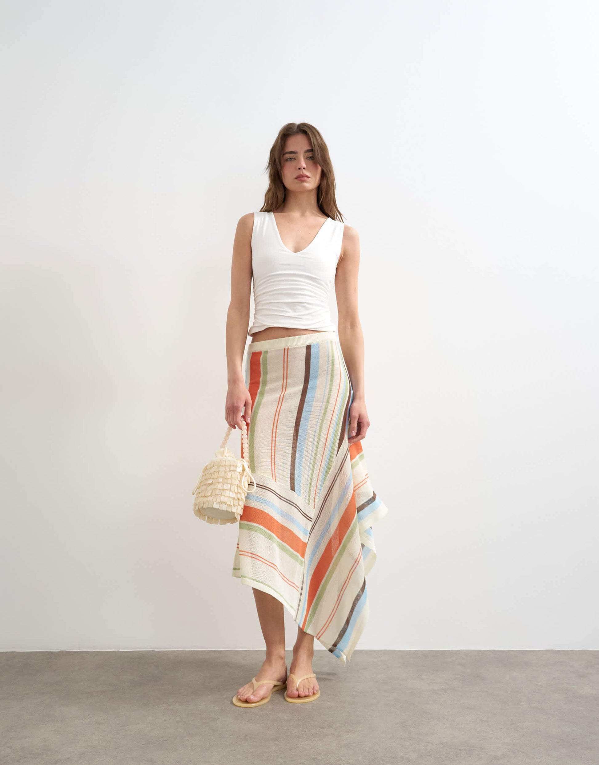 Topshop v-neck ruched side tank in ivory