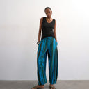 Topshop linen stripe clean tie waist barrel trouser in blue