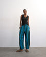 Topshop linen stripe clean tie waist barrel trouser in blue