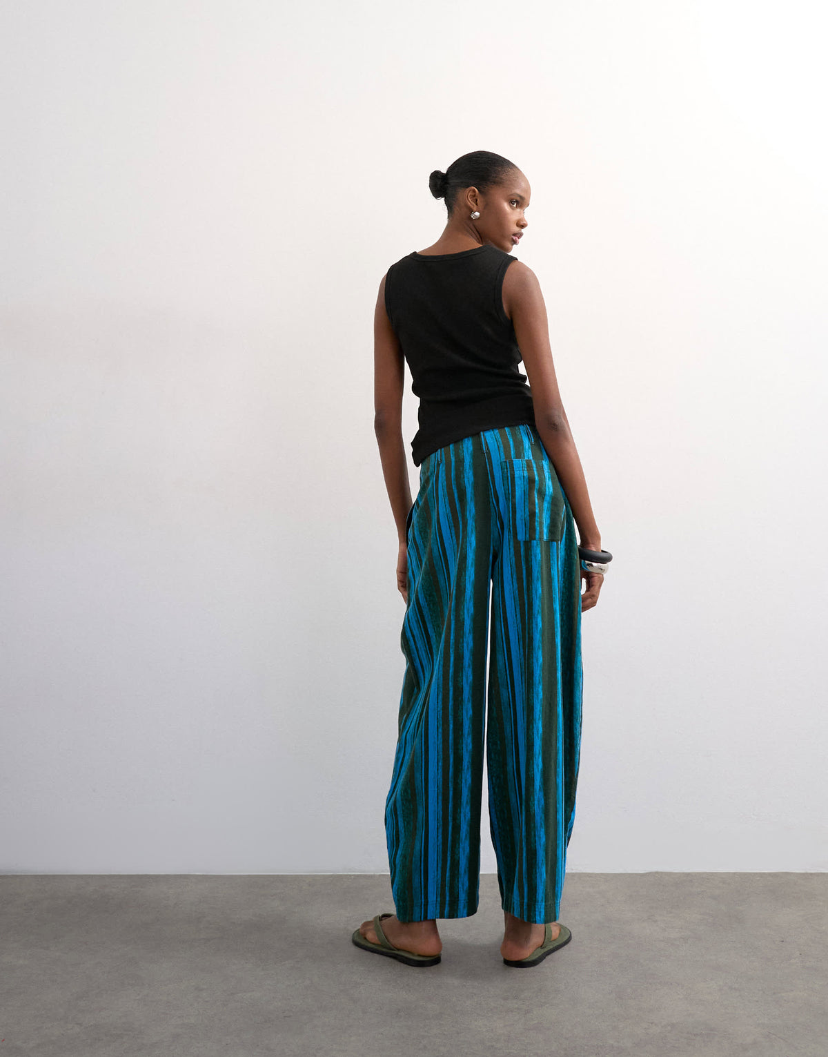 Topshop linen stripe clean tie waist barrel trouser in blue