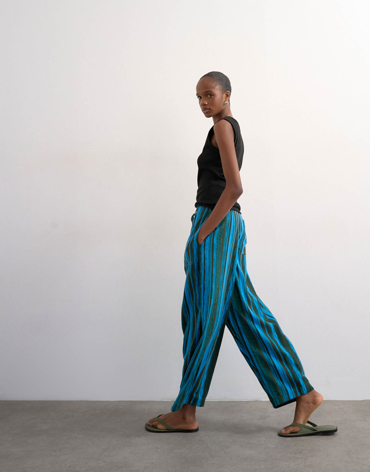 Topshop linen stripe clean tie waist barrel trouser in blue