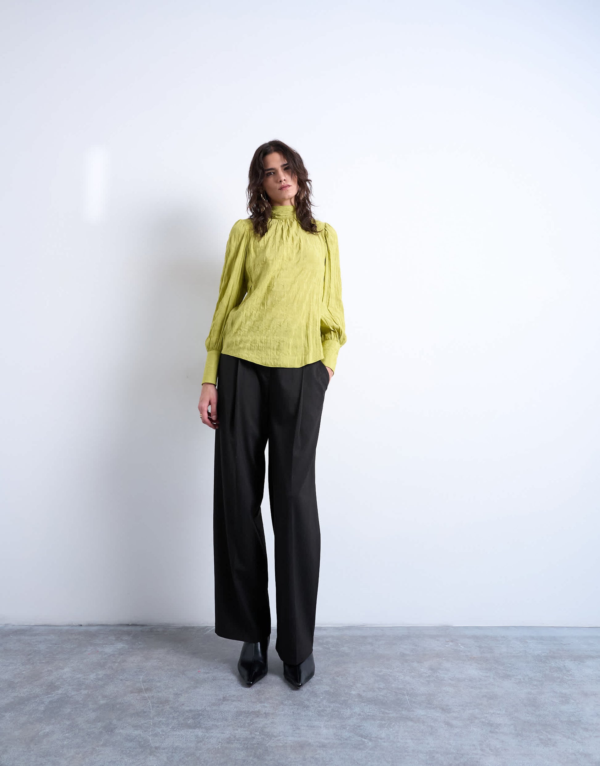 Topshop crinkle scarf blouse in green