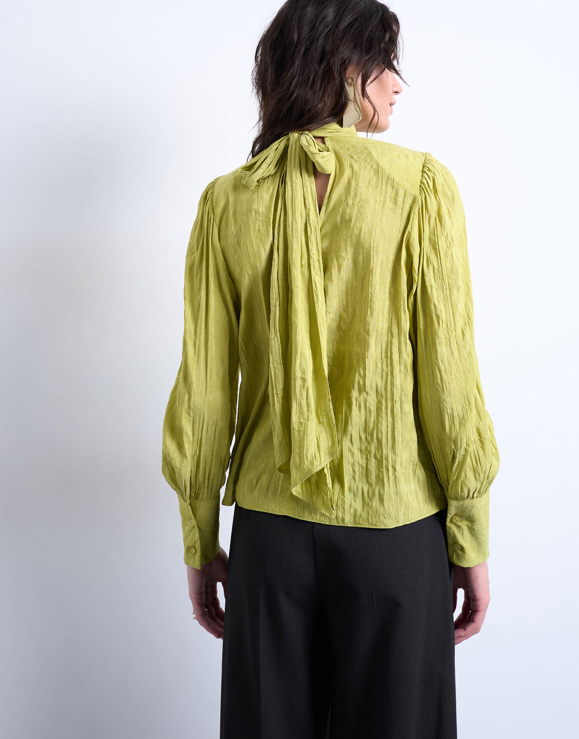 Topshop crinkle scarf blouse in green