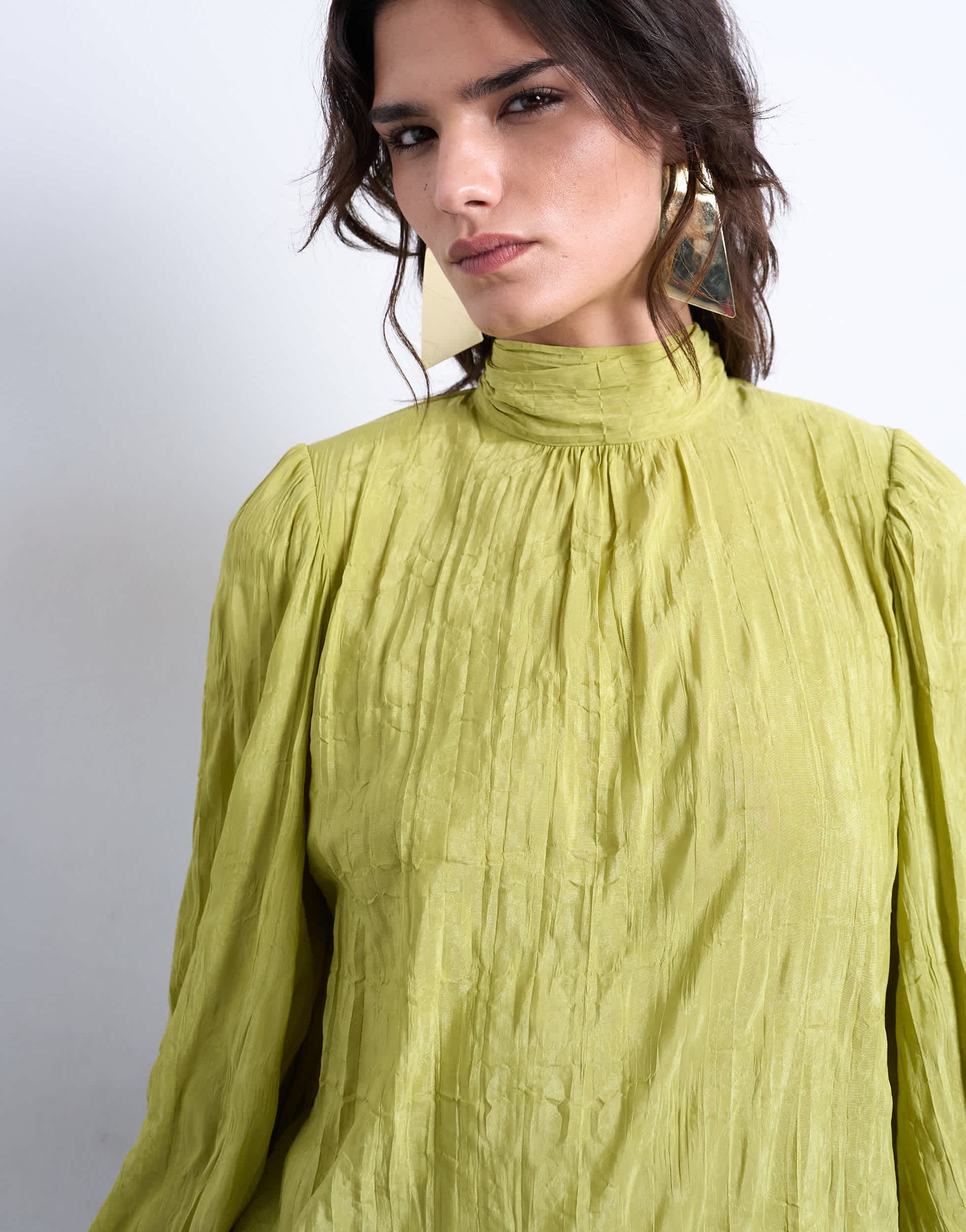 Topshop crinkle scarf blouse in green