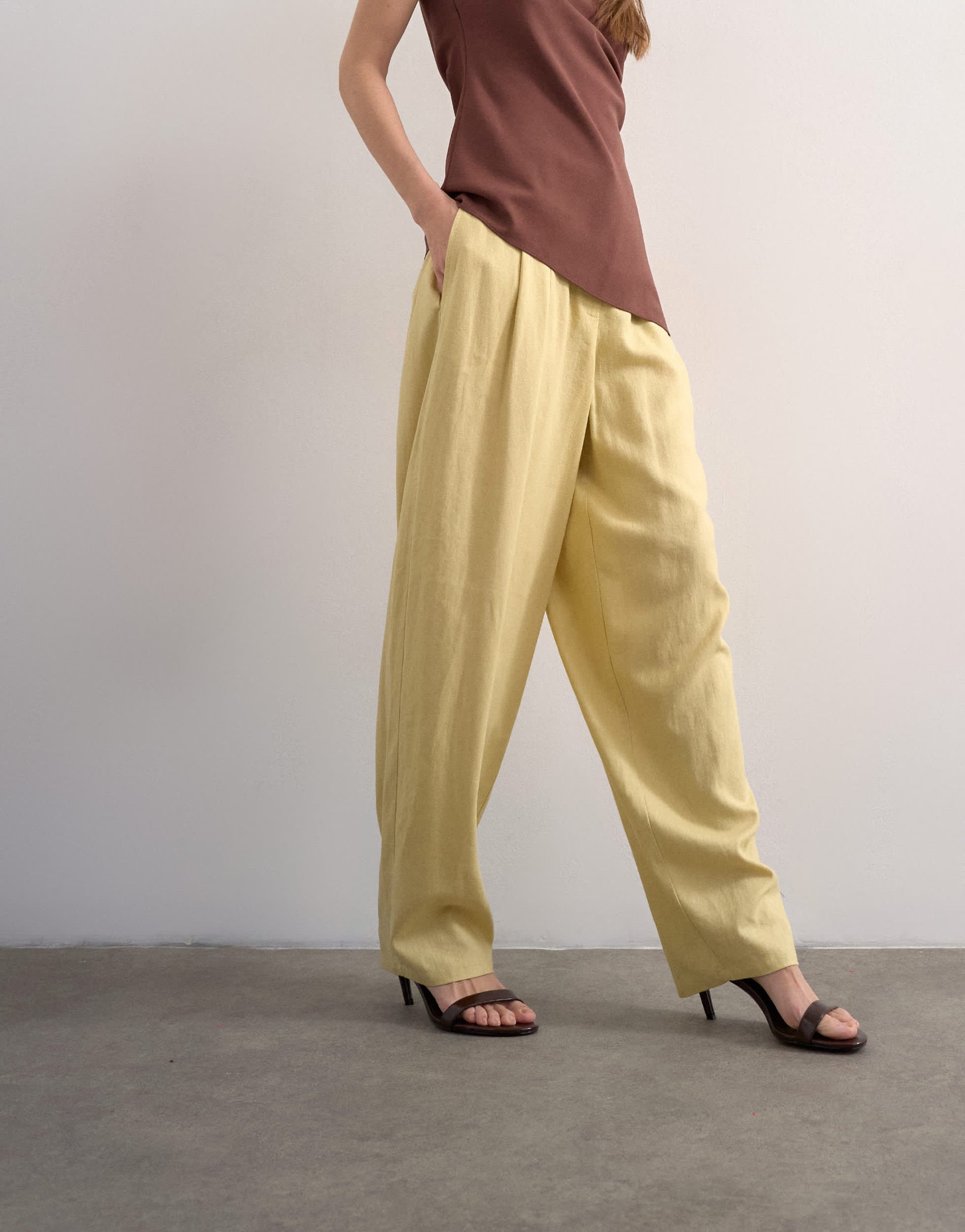 Topshop linen barrel leg trouser in buttermilk