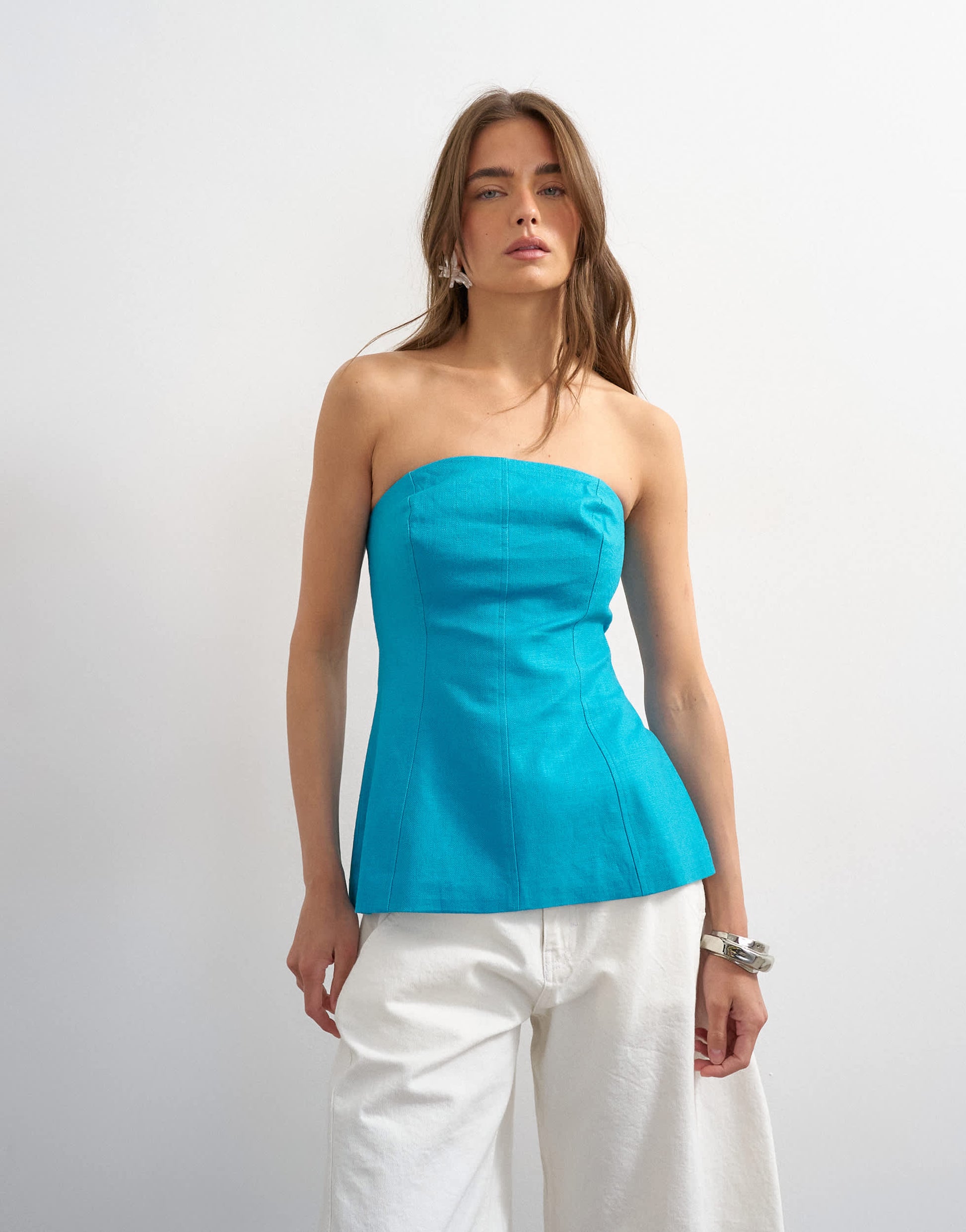Topshop fitted tailored bandeau in teal