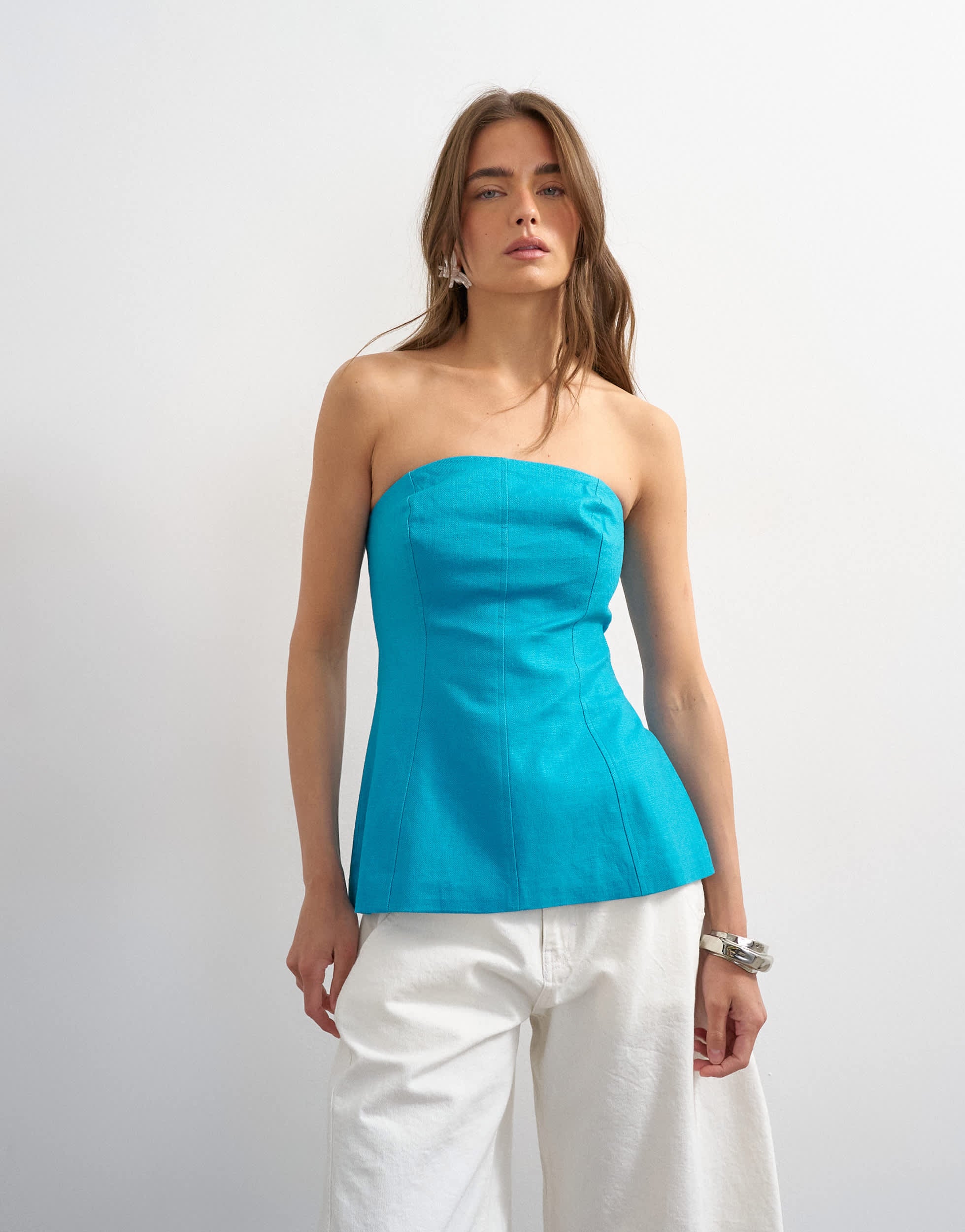 Topshop fitted tailored bandeau in teal