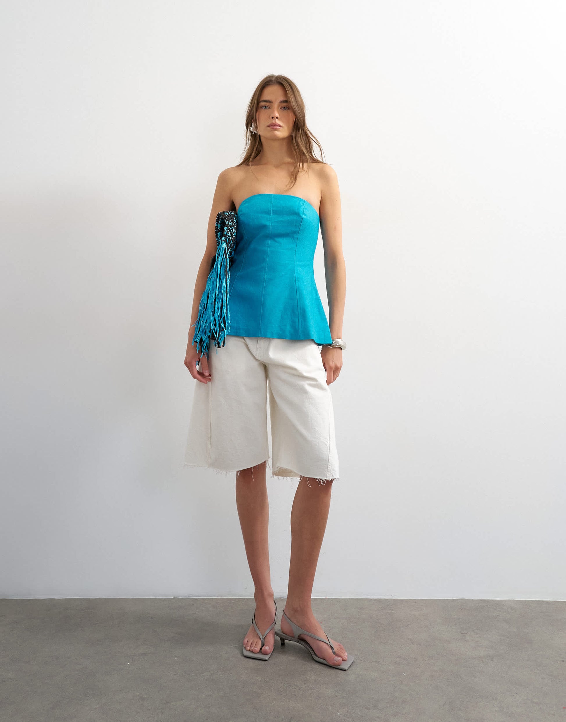 Topshop fitted tailored bandeau in teal