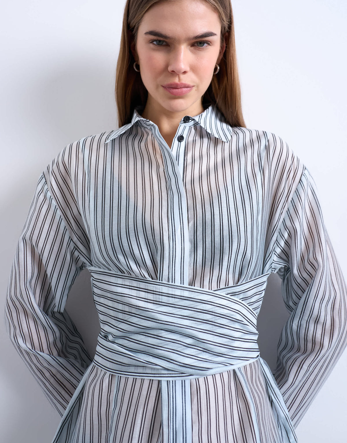Topshop tie waisted sheer shirt in blue stripe
