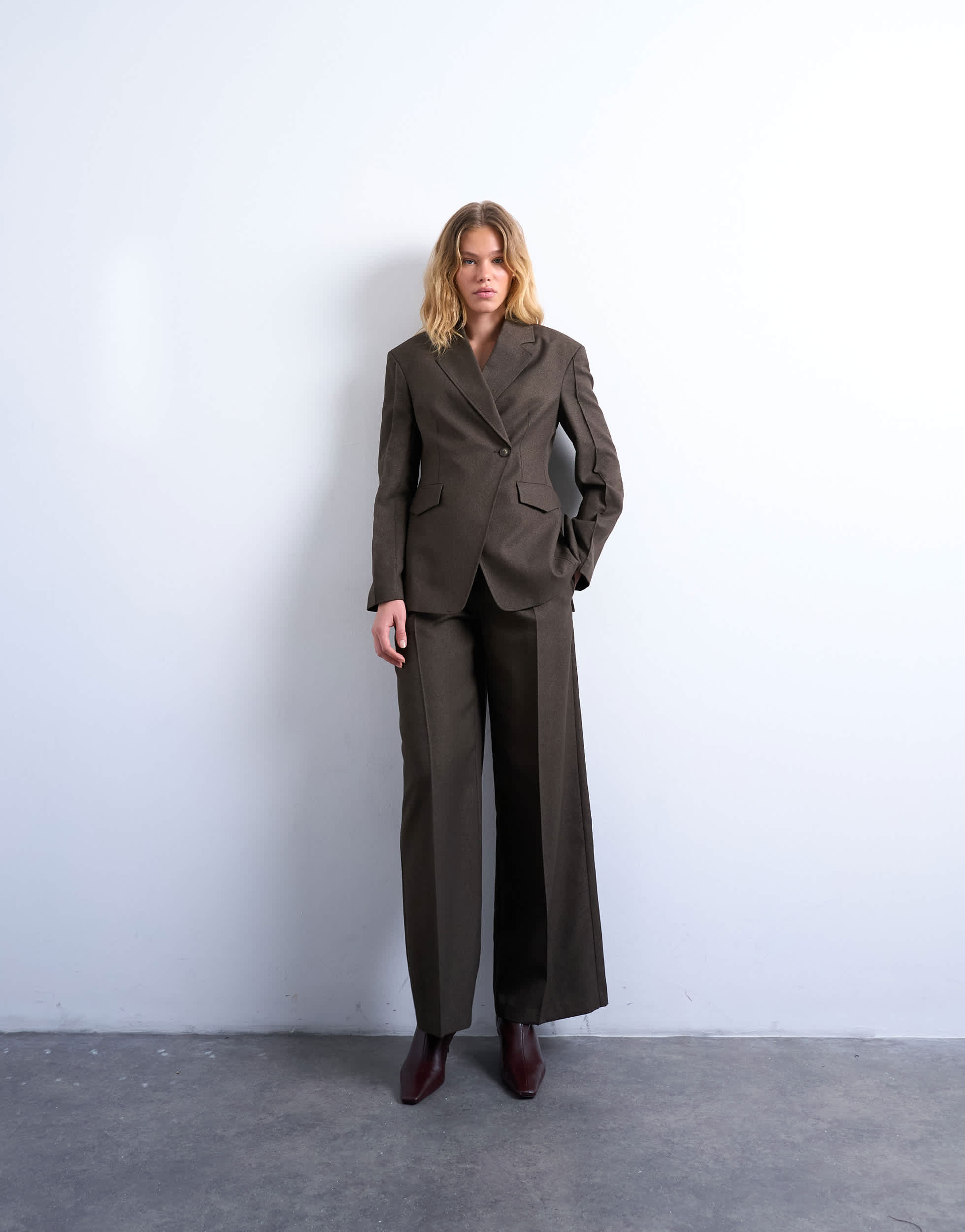 Topshop co ord asymmetric wrap  blazer with seam details in brown