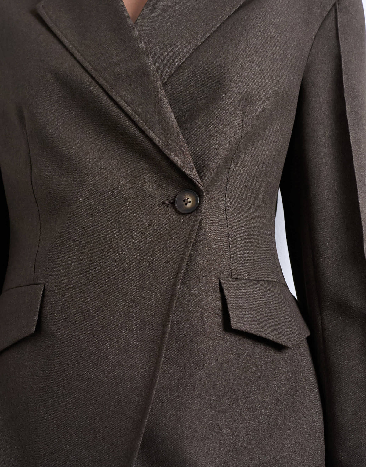 Topshop co ord asymmetric wrap  blazer with seam details in brown