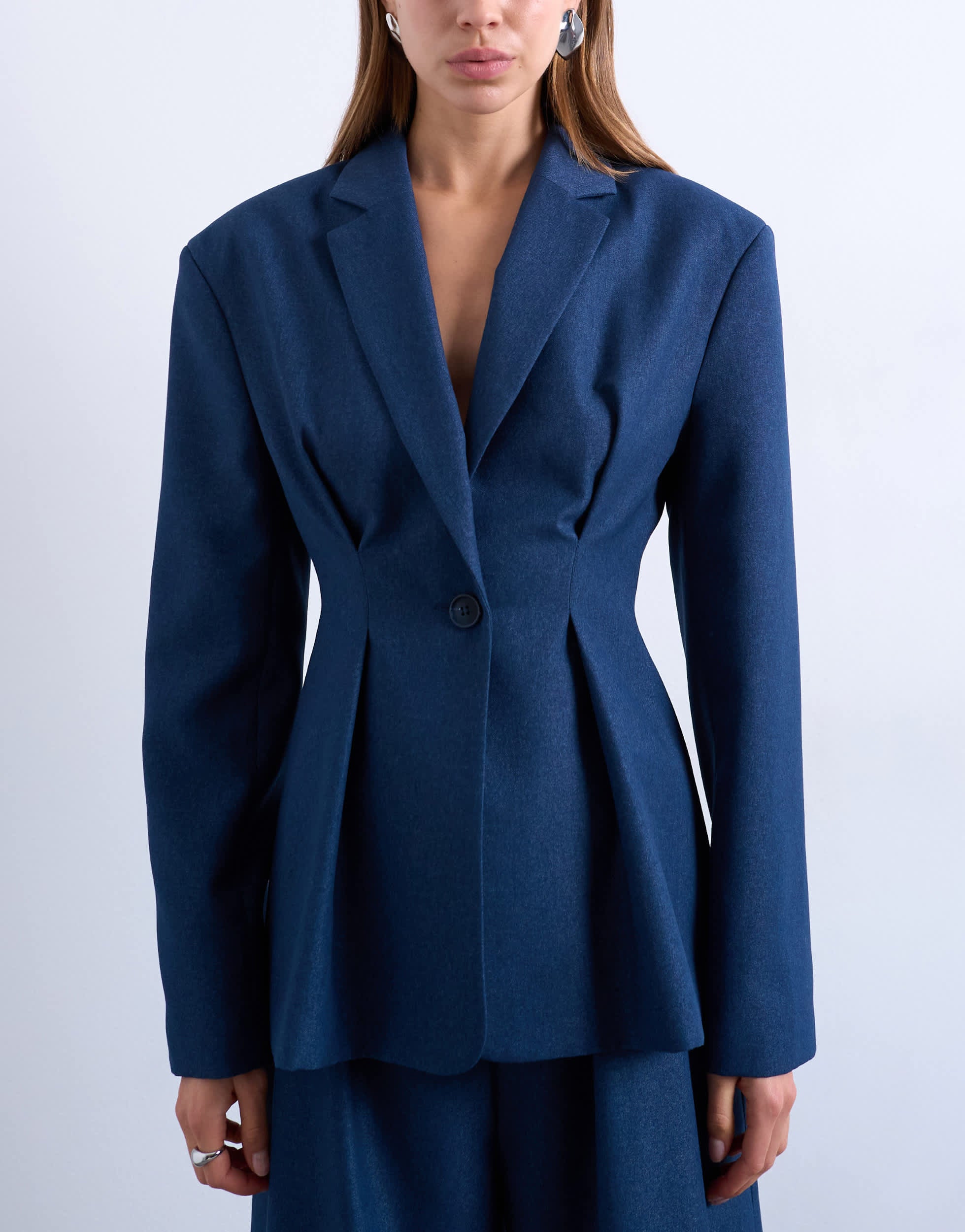Topshop Blazer-Set mit extrem taillierter Passform in Marineblau