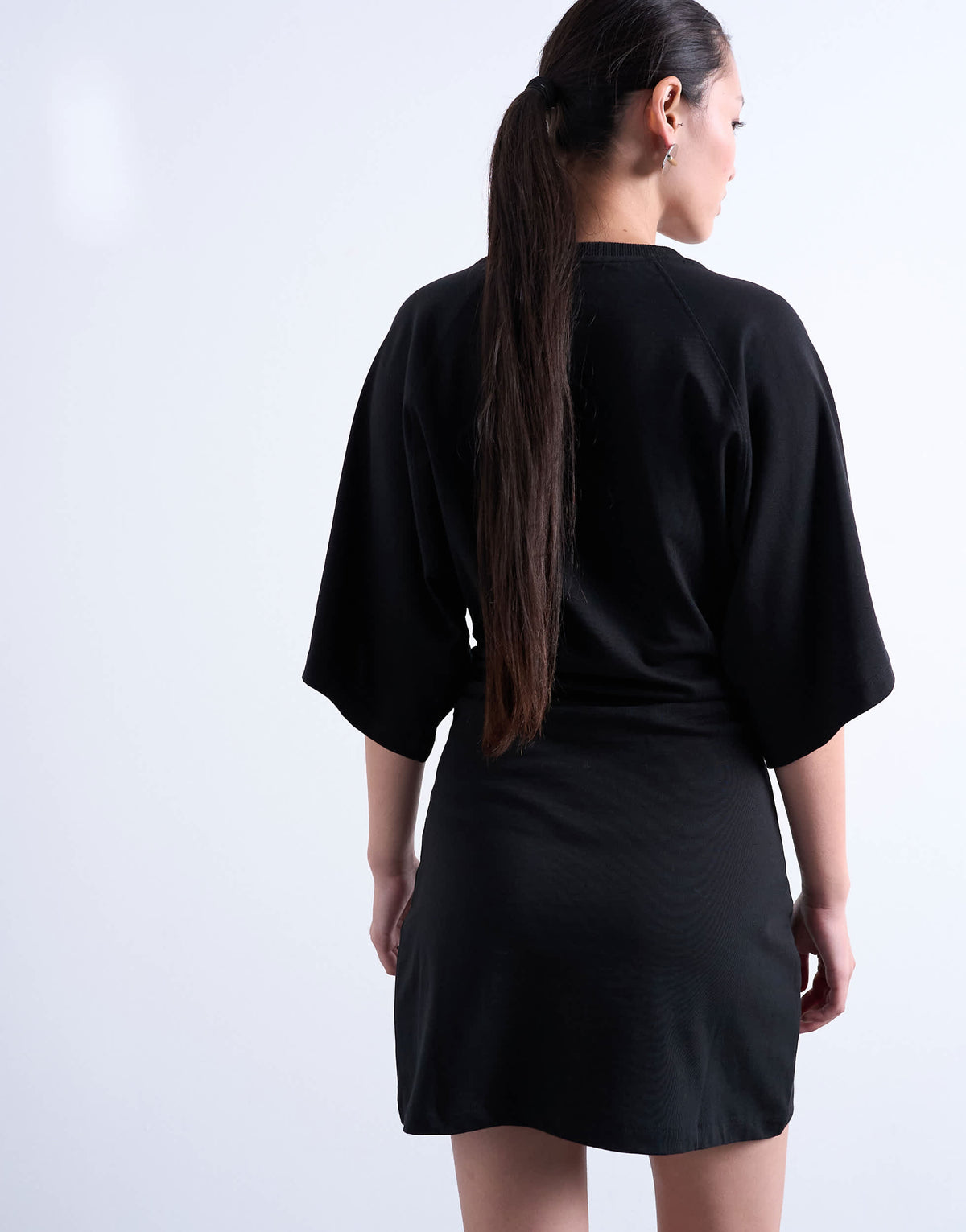Topshop raglan sleeve cinch waist mini dress in black