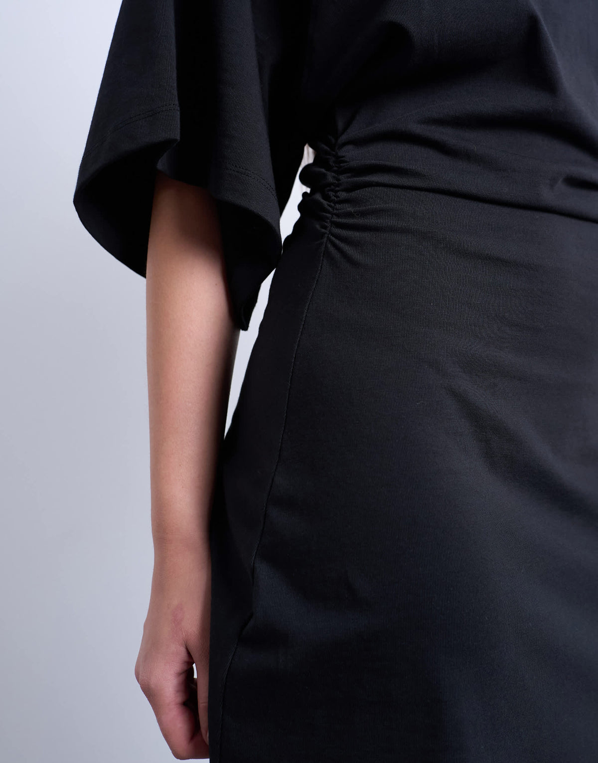 Topshop raglan sleeve cinch waist mini dress in black