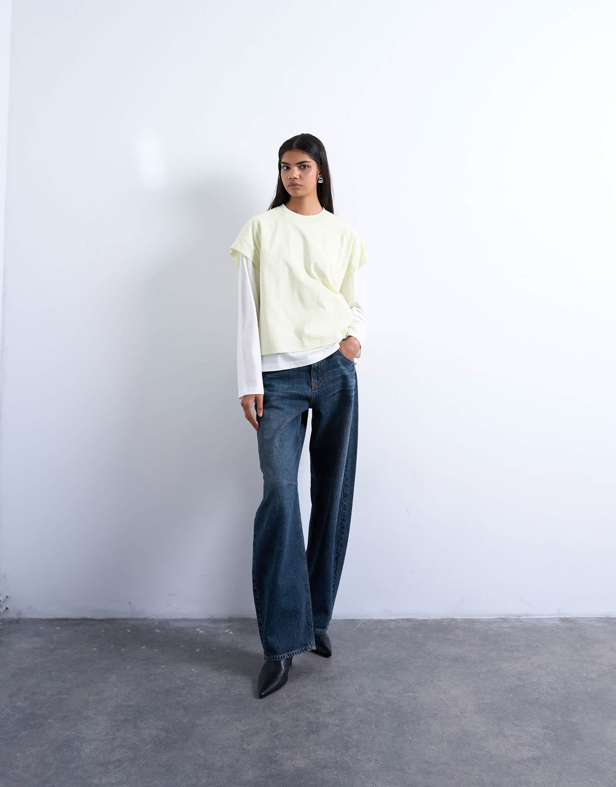 Topshop double layer skater tee in green and ecru