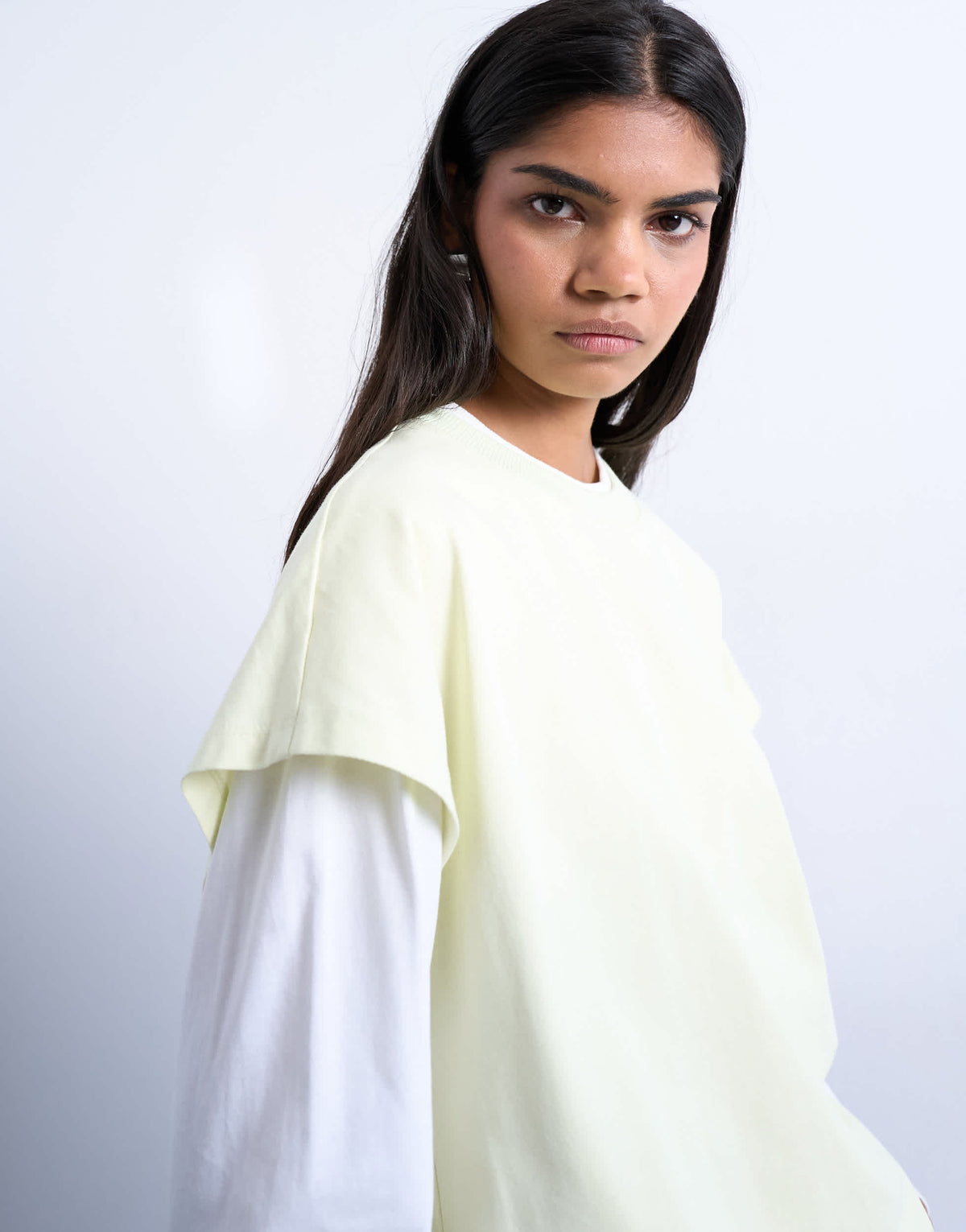 Topshop double layer skater tee in green and ecru