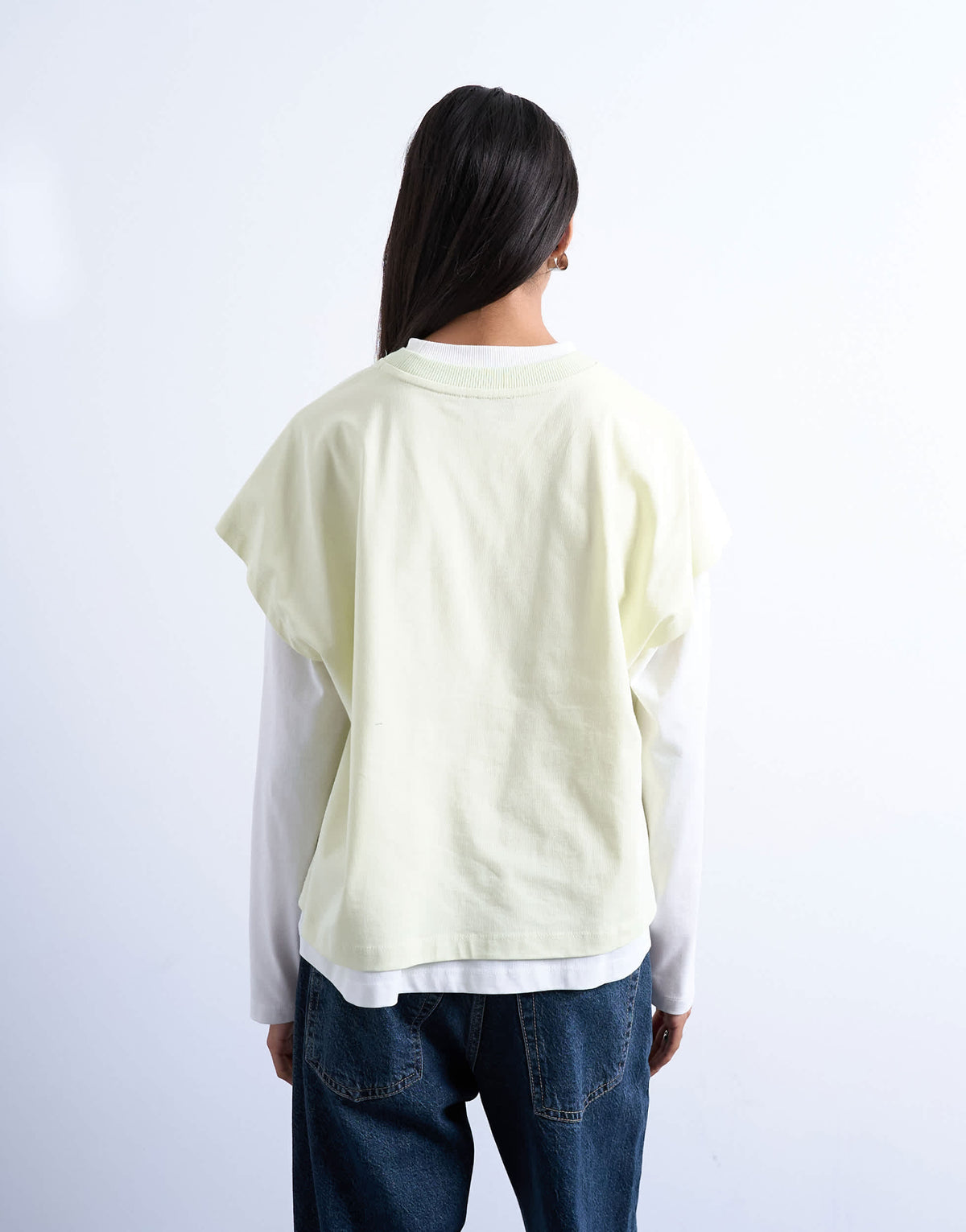 Topshop double layer skater tee in green and ecru