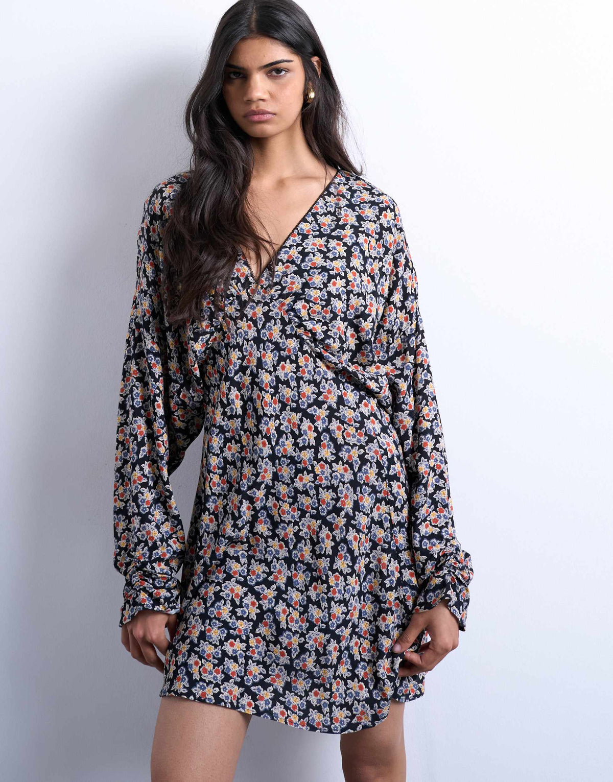 Topshop mini long sleeve tea dress in floral print