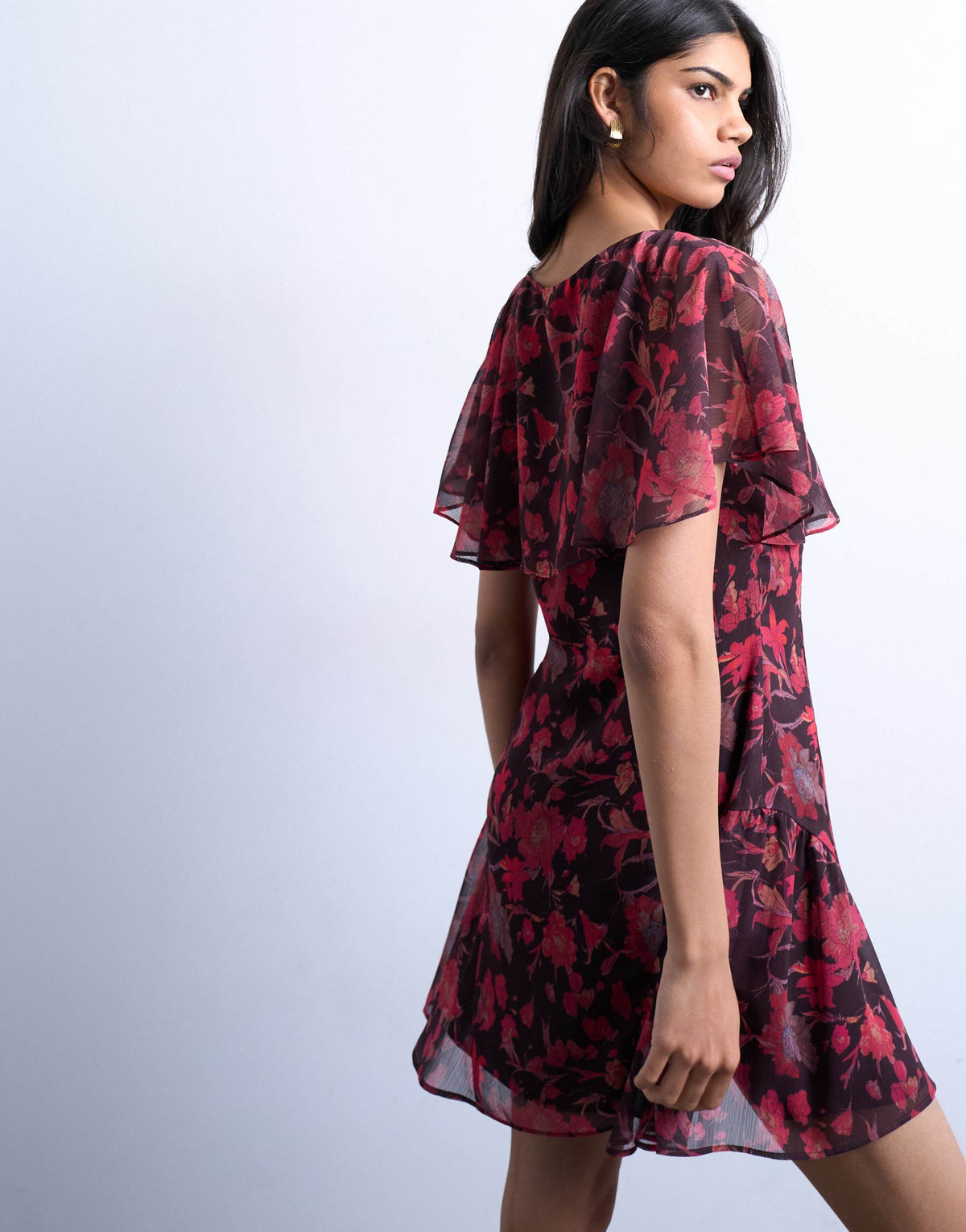 Topshop chiffon mini tea dress in rust floral print