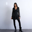 Topshop longsleeve lace trim mini tea dress in mono spot