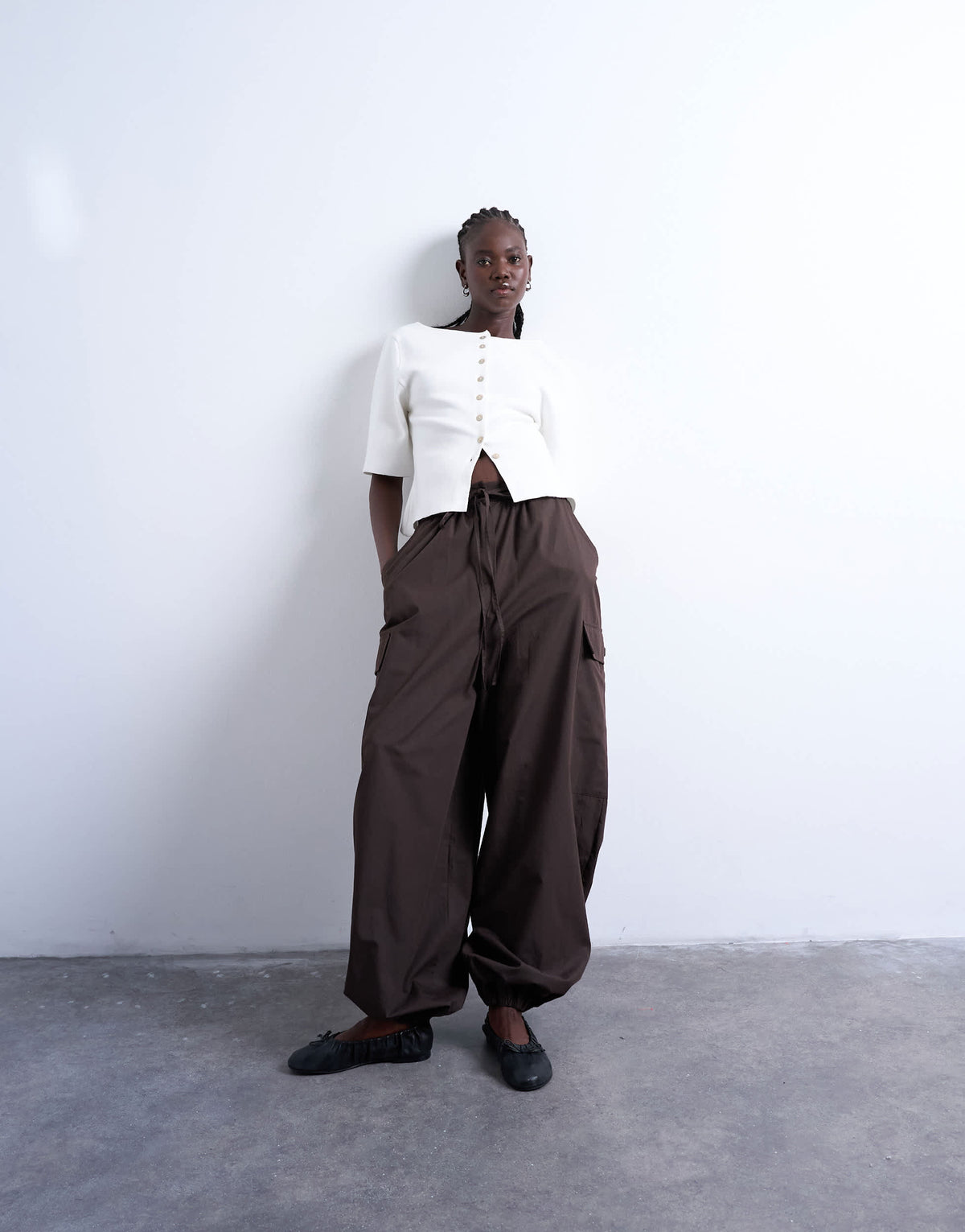 Topshop balloon cargo trouser in chocolate