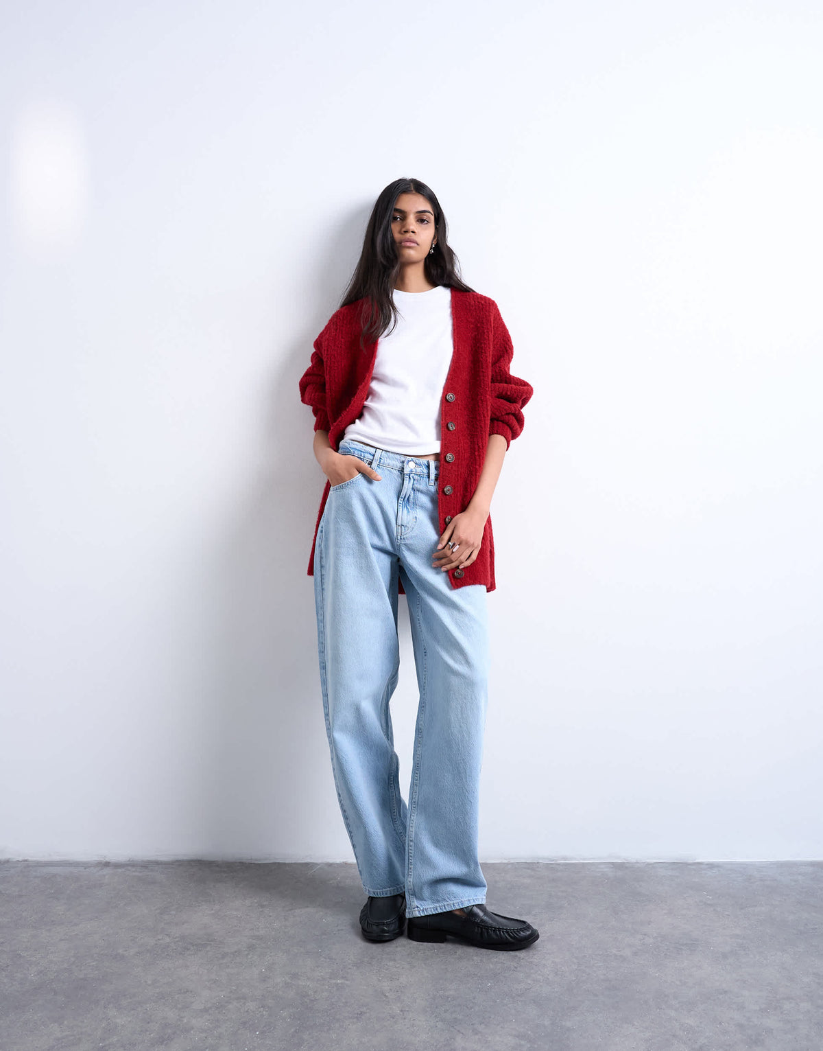Topshop knitted oversized ultimate boyfriend cardigan in red