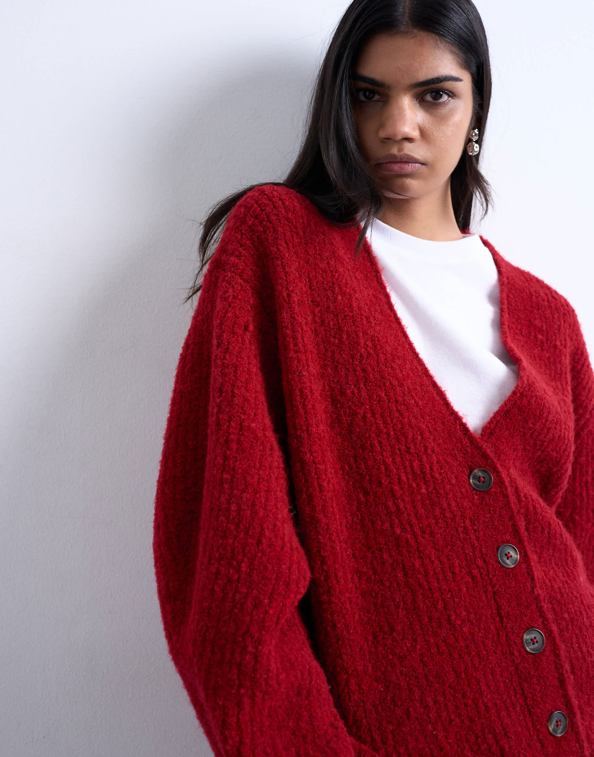 Topshop knitted oversized ultimate boyfriend cardigan in red