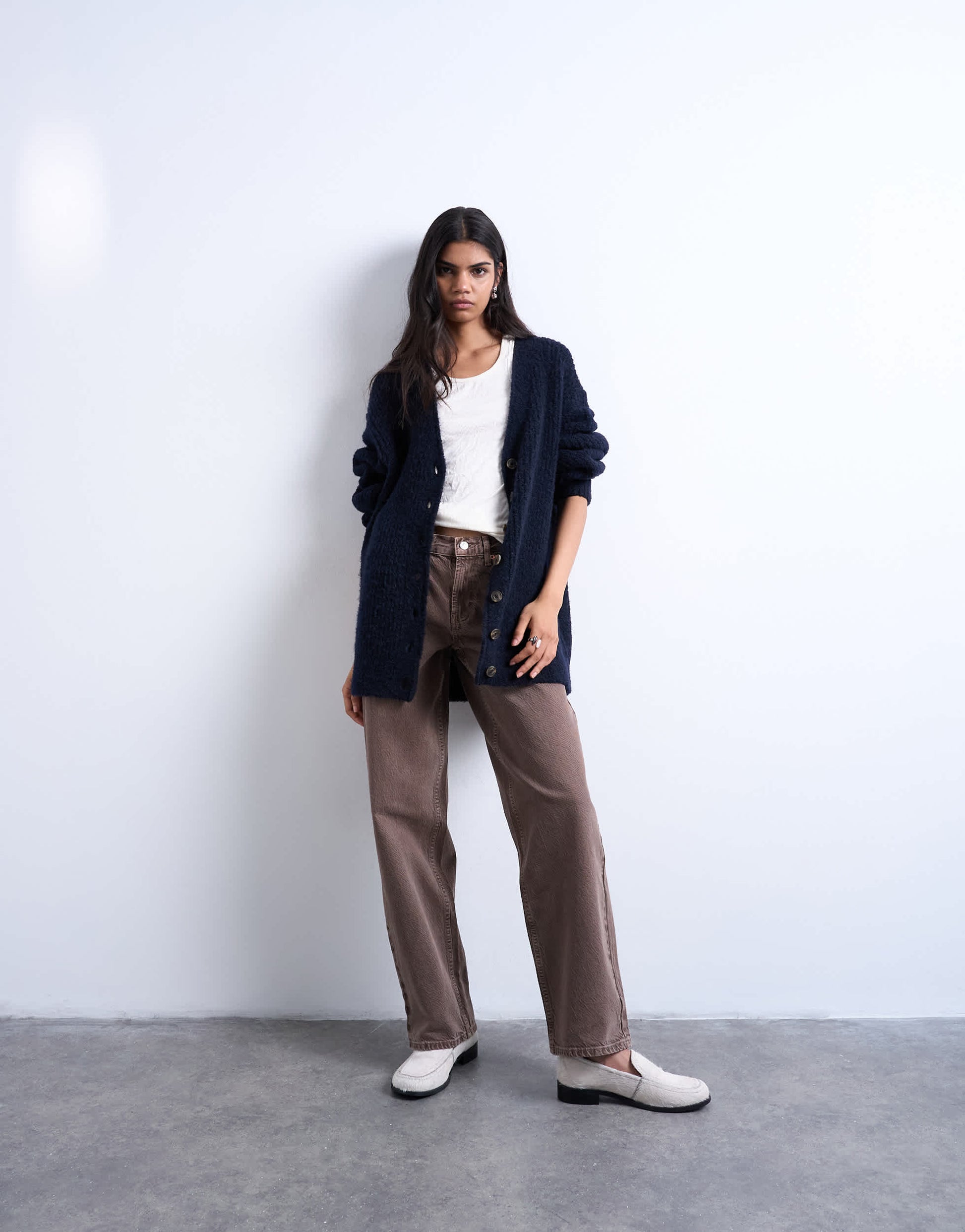 Topshop knitted ultimate boyfriend cardigan in Navy
