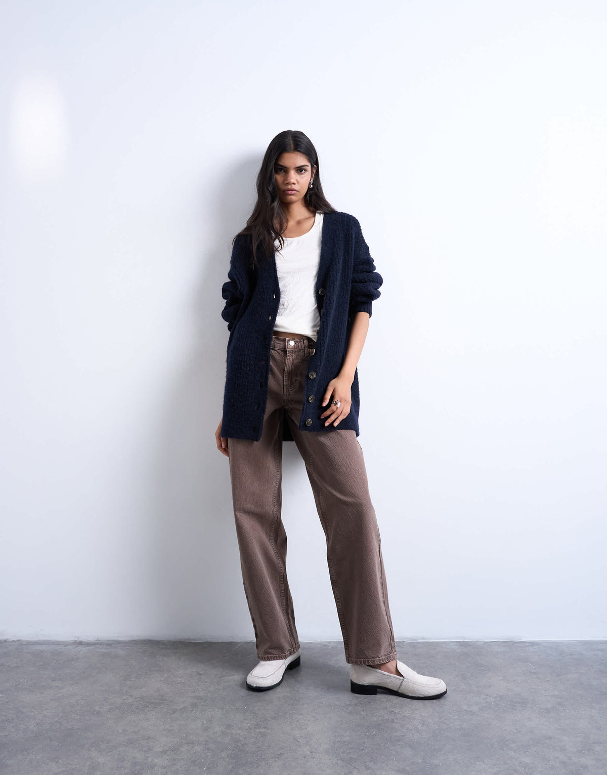 Topshop knitted ultimate boyfriend cardigan in Navy