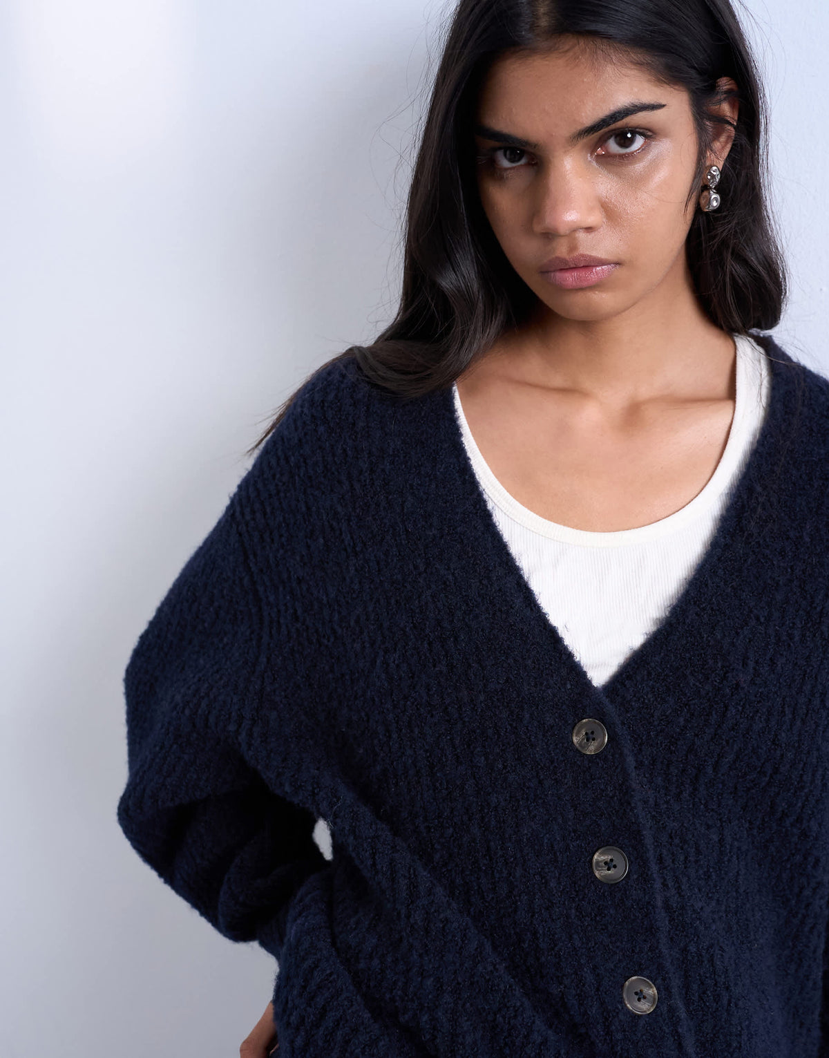 Topshop knitted ultimate boyfriend cardigan in Navy