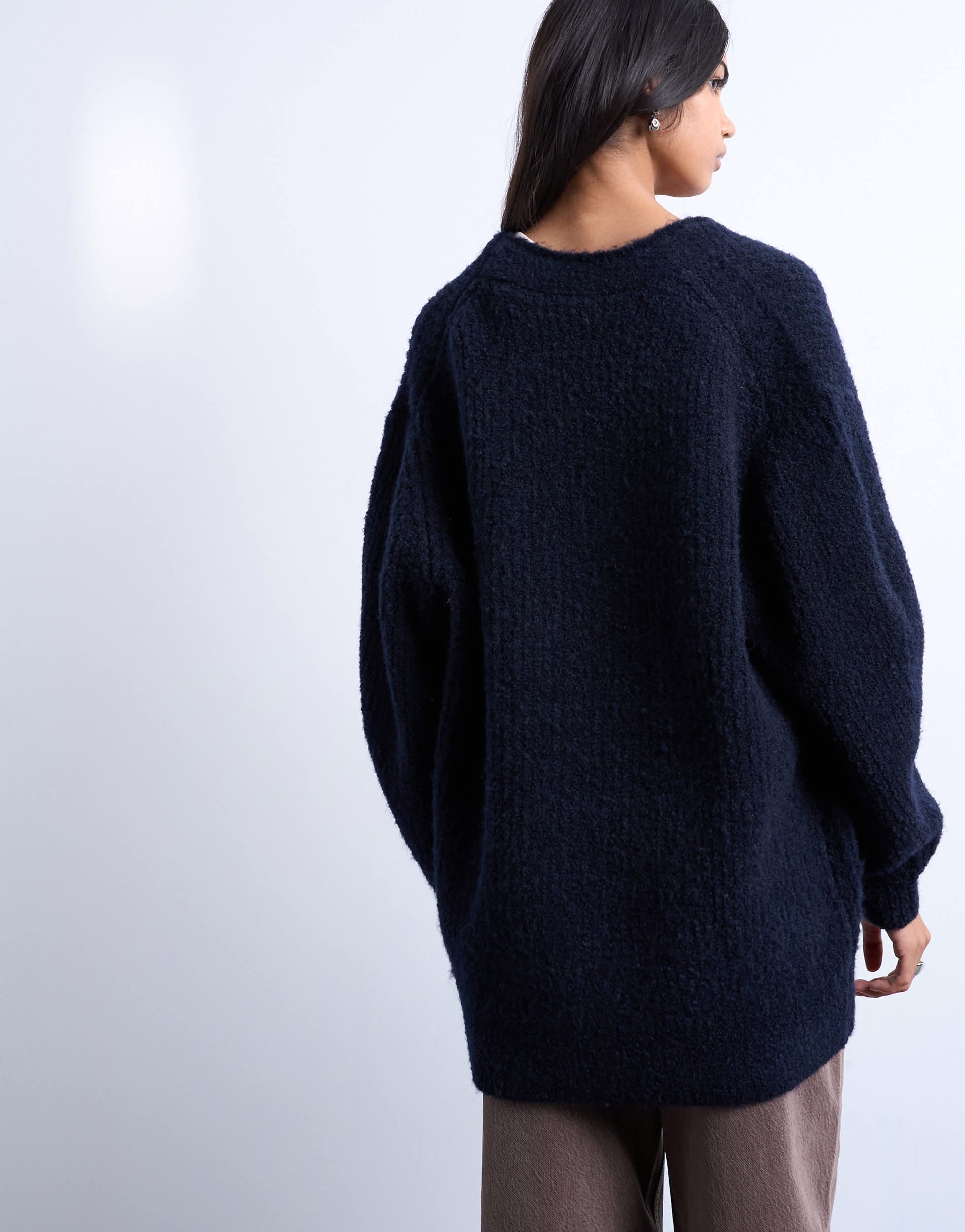 Topshop knitted ultimate boyfriend cardigan in Navy