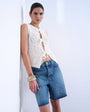 Topshop knitted textured tie front waistcoat in ivory