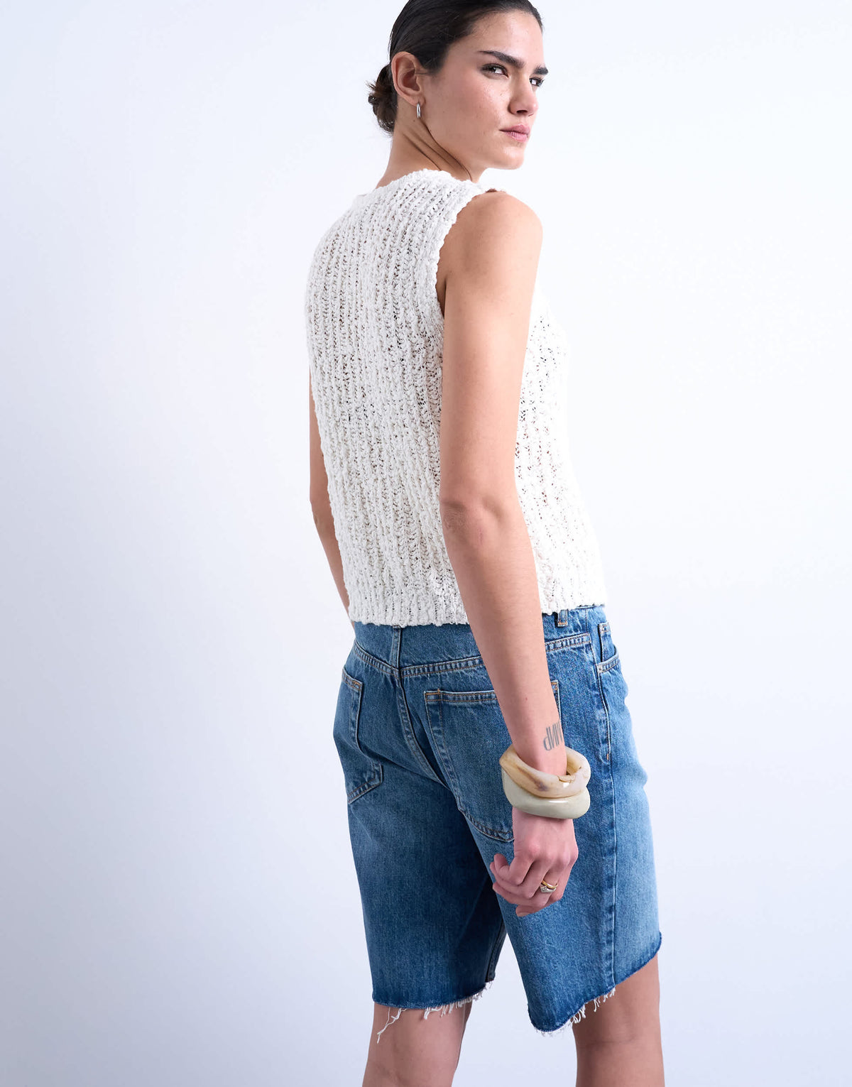 Topshop knitted textured tie front waistcoat in ivory