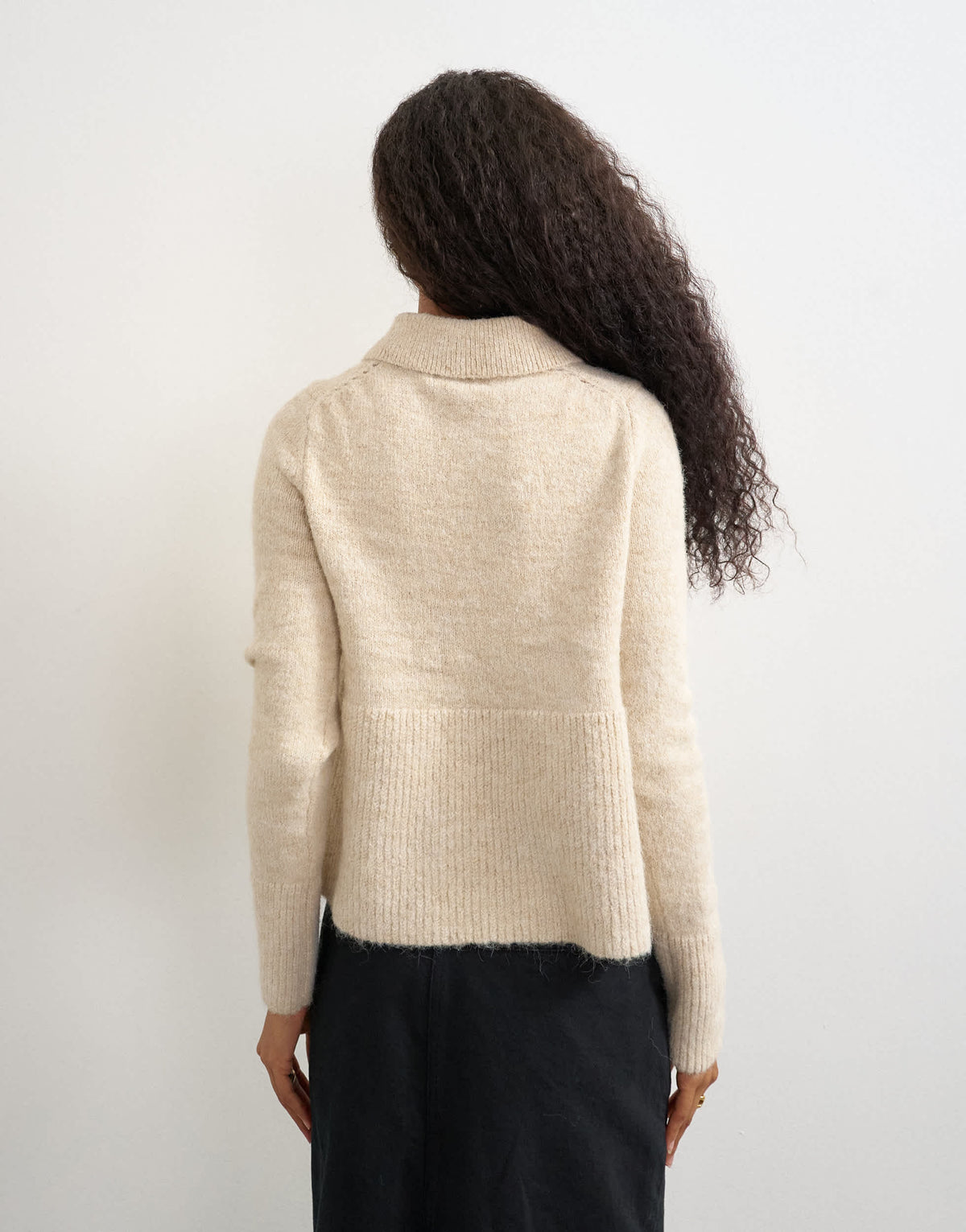 Topshop knitted peplum polo jumper in oat