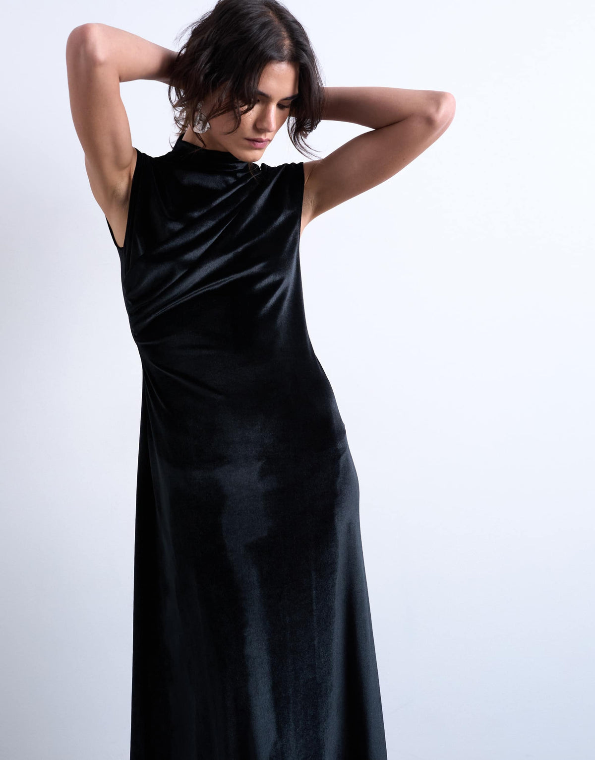 Topshop velvet high neck maxi dress in black