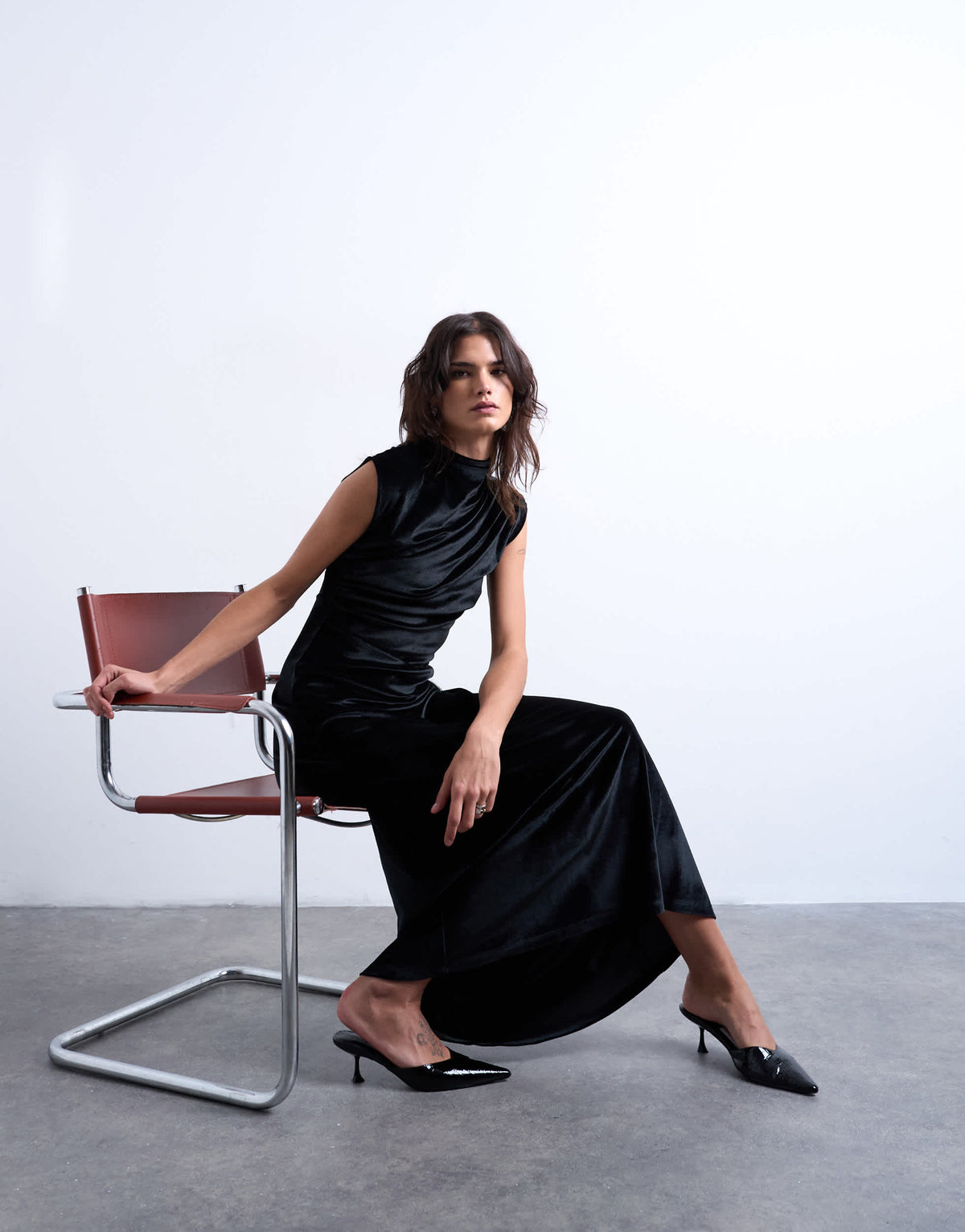Topshop velvet high neck maxi dress in black