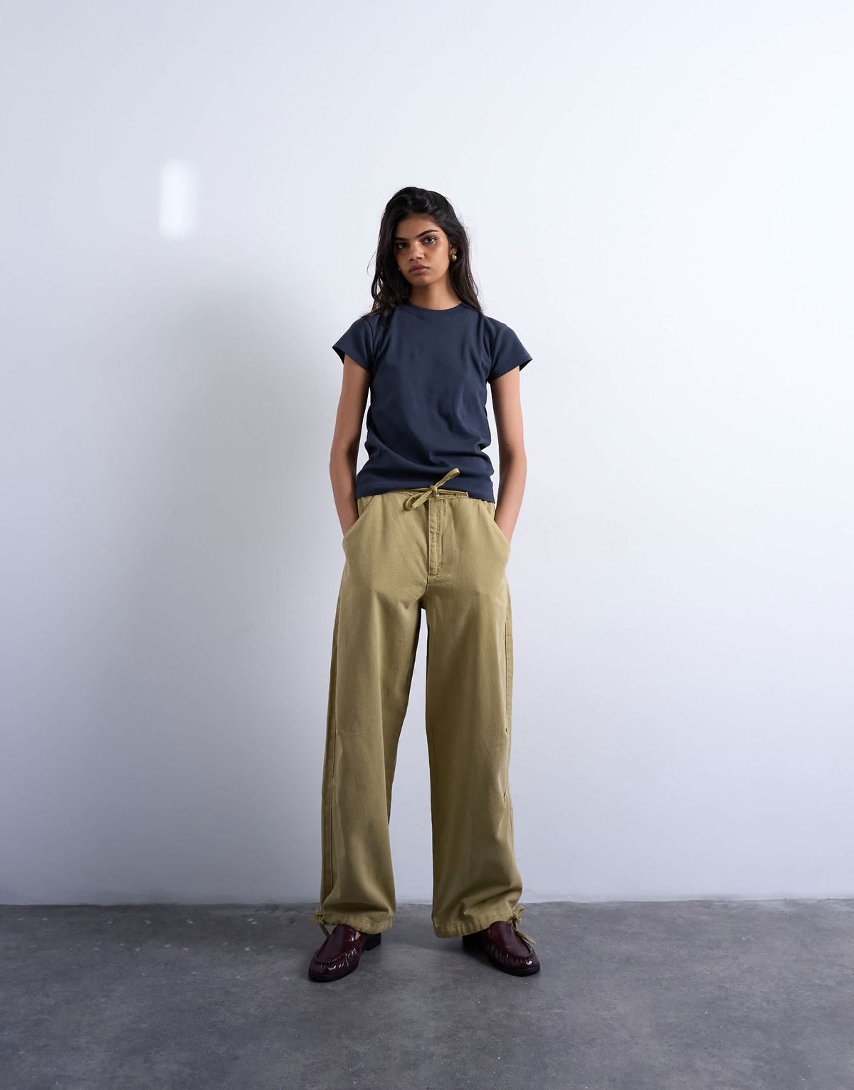 Topshop drawstring waist balloon trousers in sand