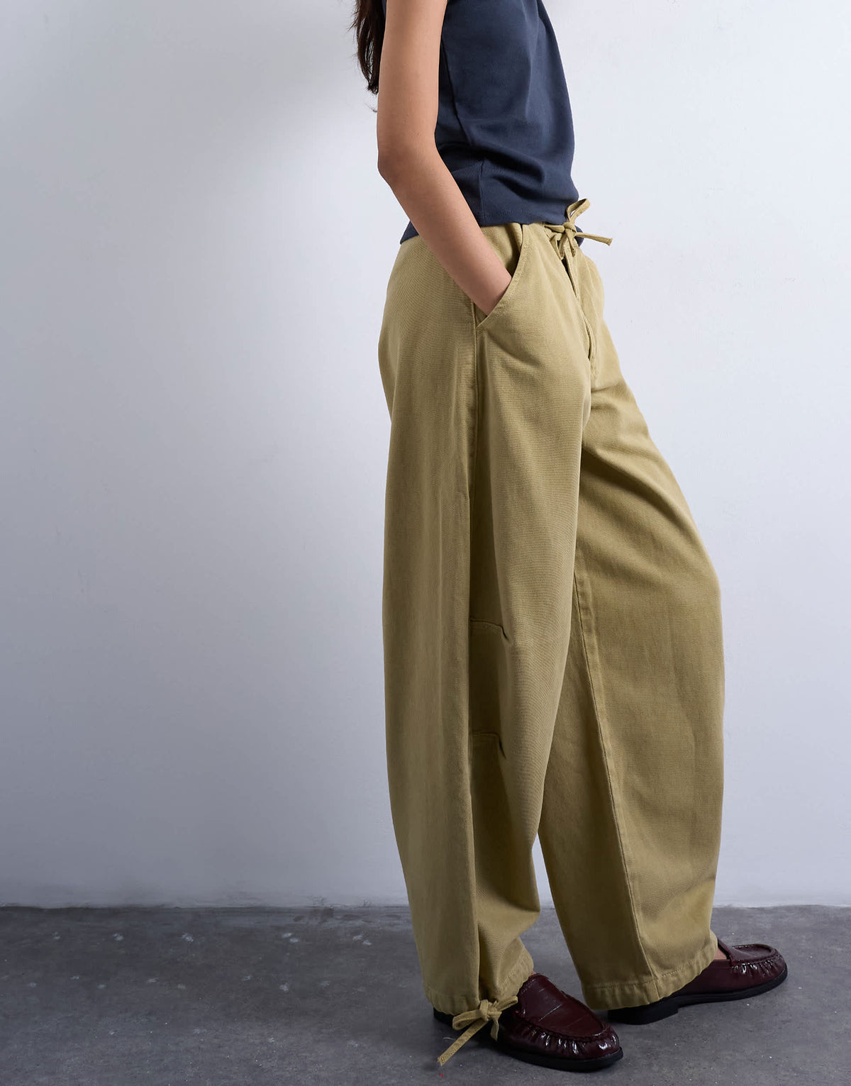 Topshop drawstring waist balloon trousers in sand