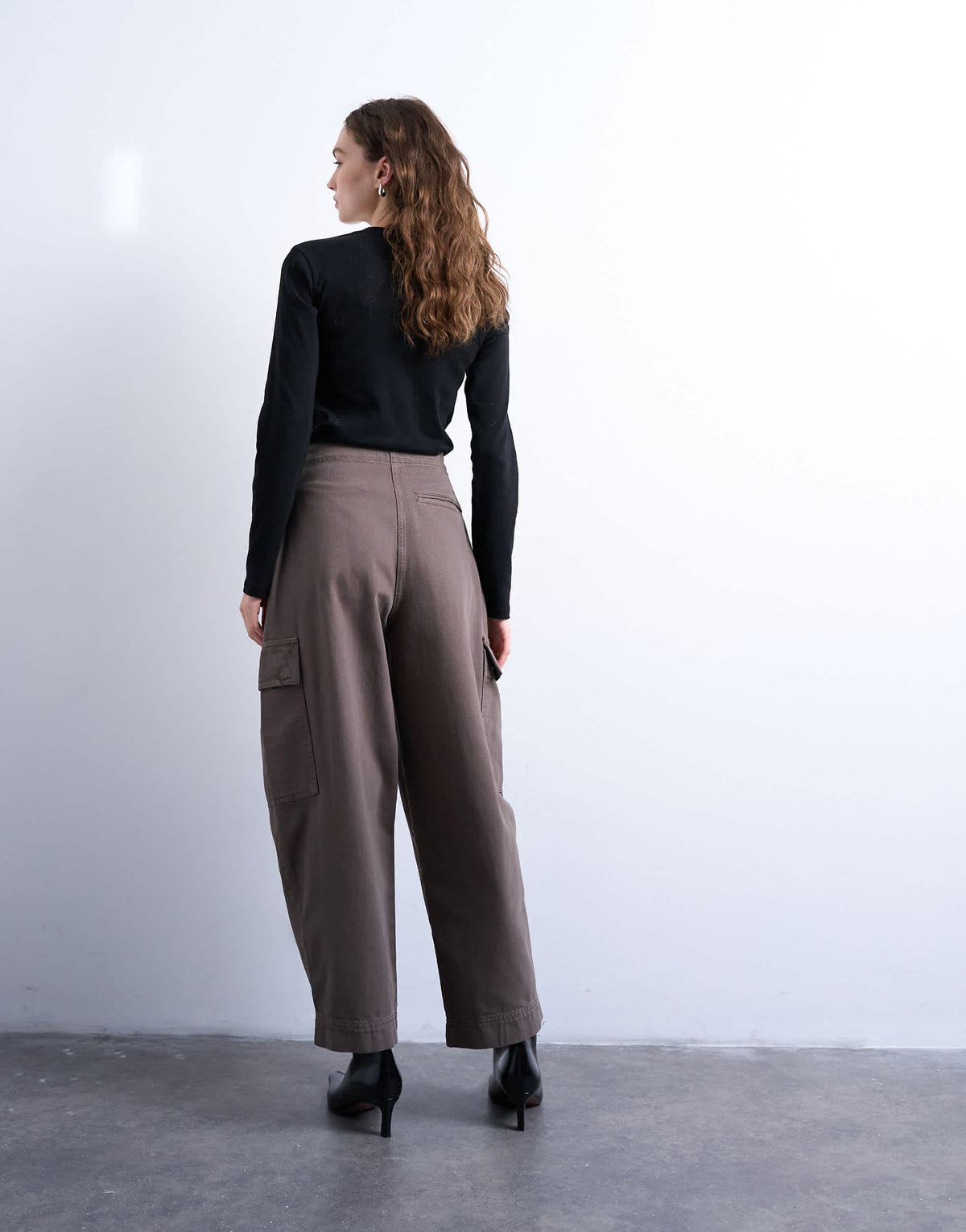 Topshop heavy wash cargo trousers with pleats in brown