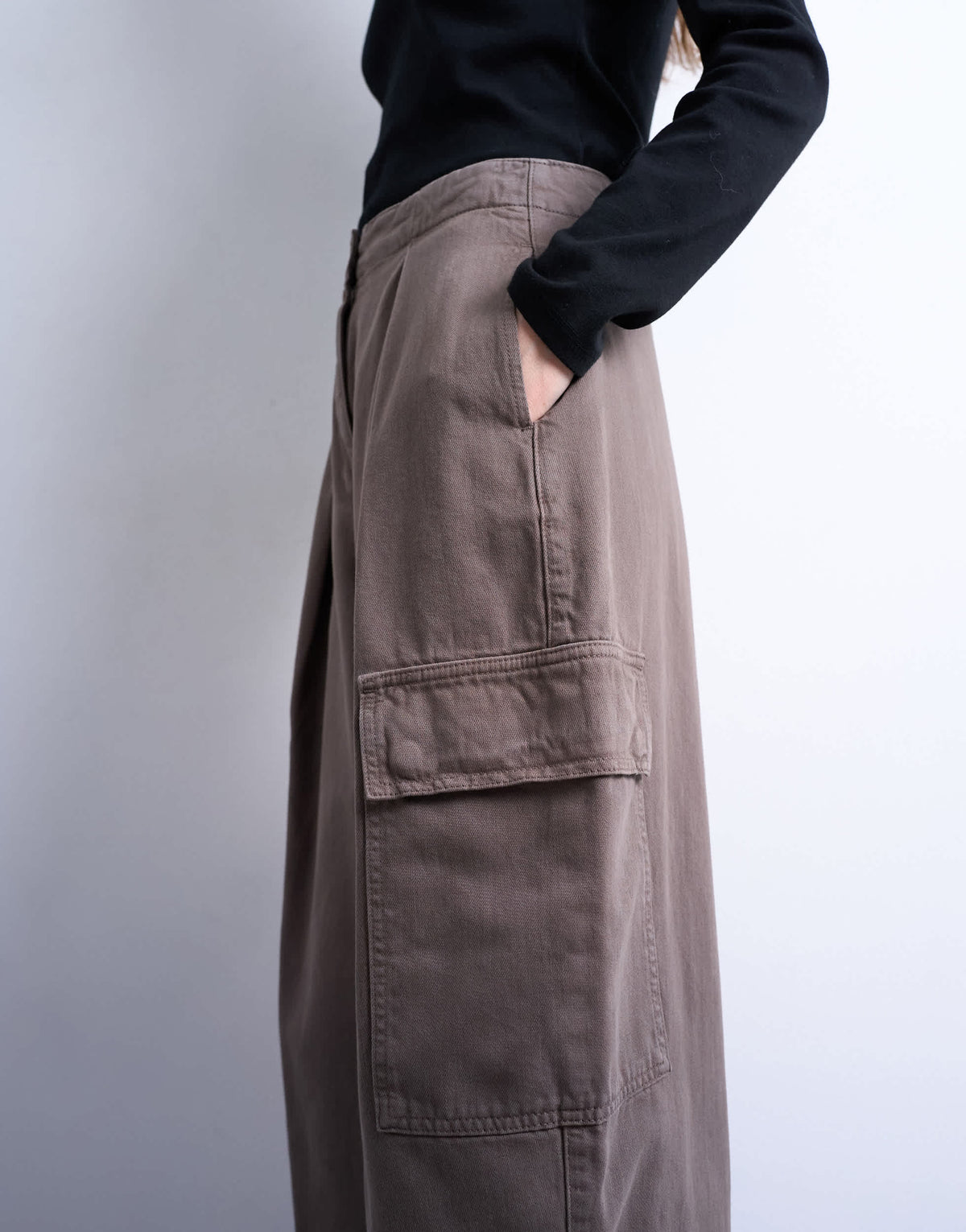 Topshop heavy wash cargo trousers with pleats in brown