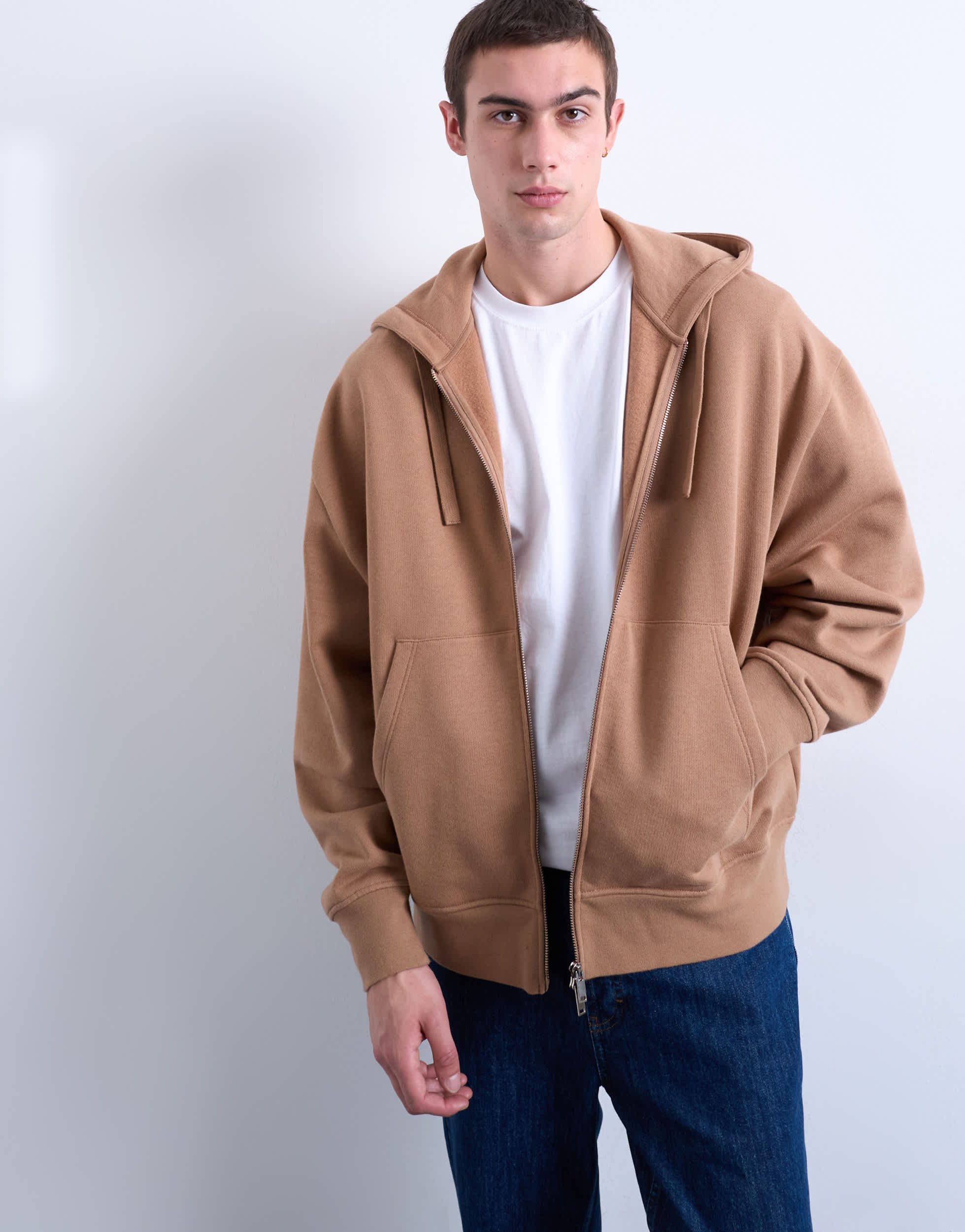 Topman – Sweat à capuche zippé oversize épais en molleton, coloris pierre