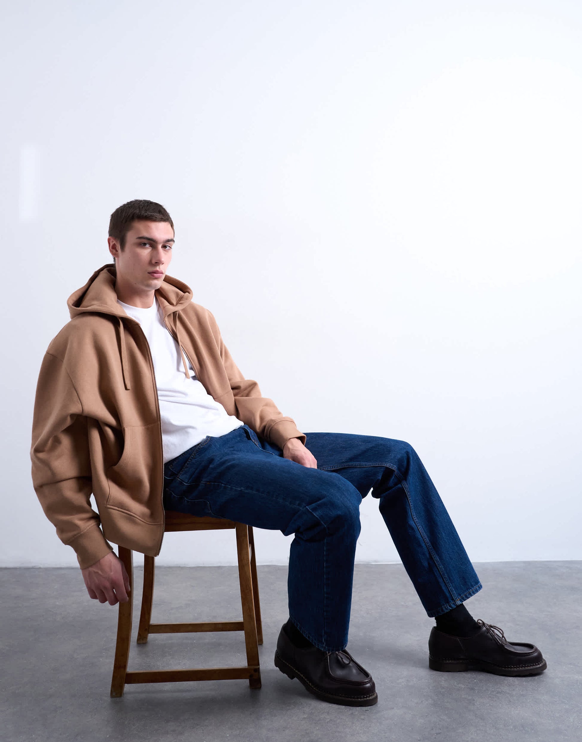 Topman heavyweight oversized zip through hoodie in stone